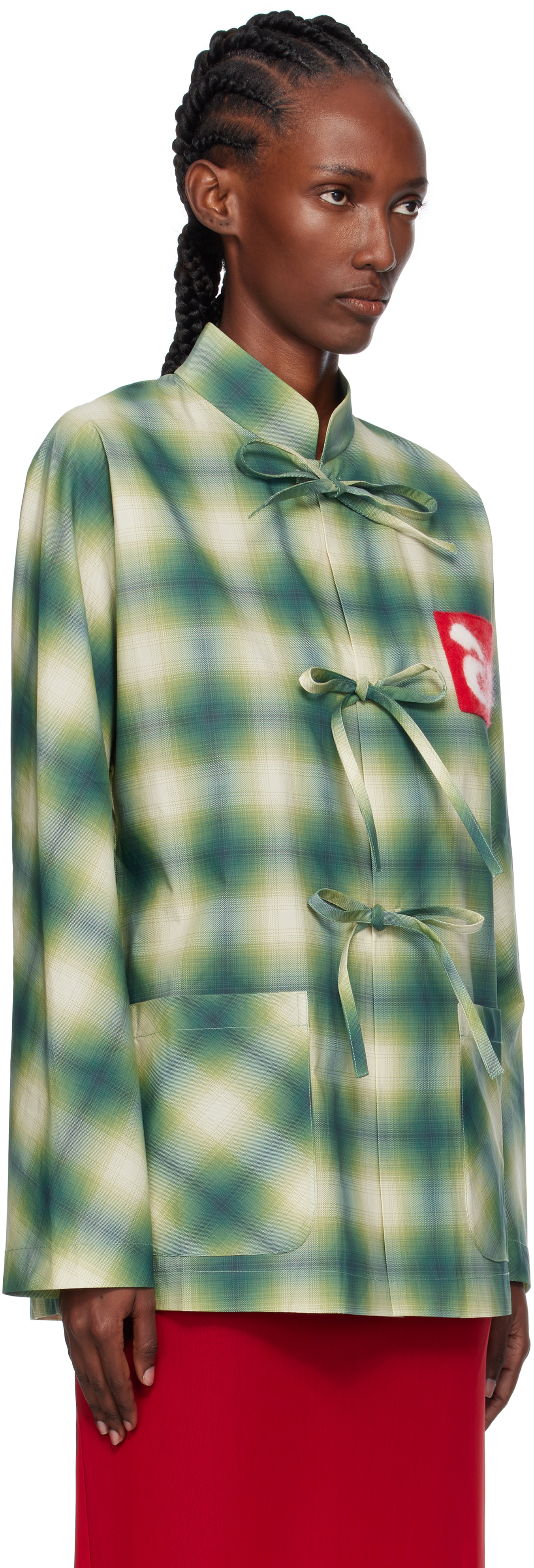 Ao Yes Green Stand Collar Printed Shirt