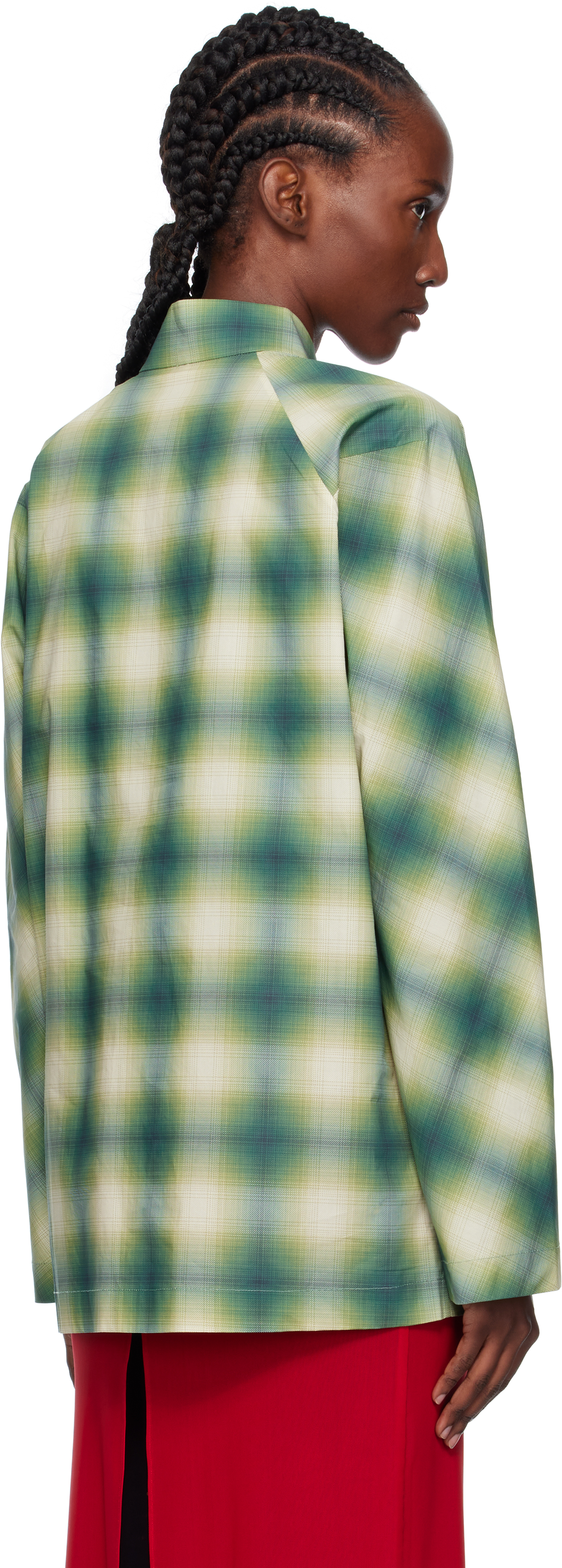 Ao Yes Green Stand Collar Printed Shirt
