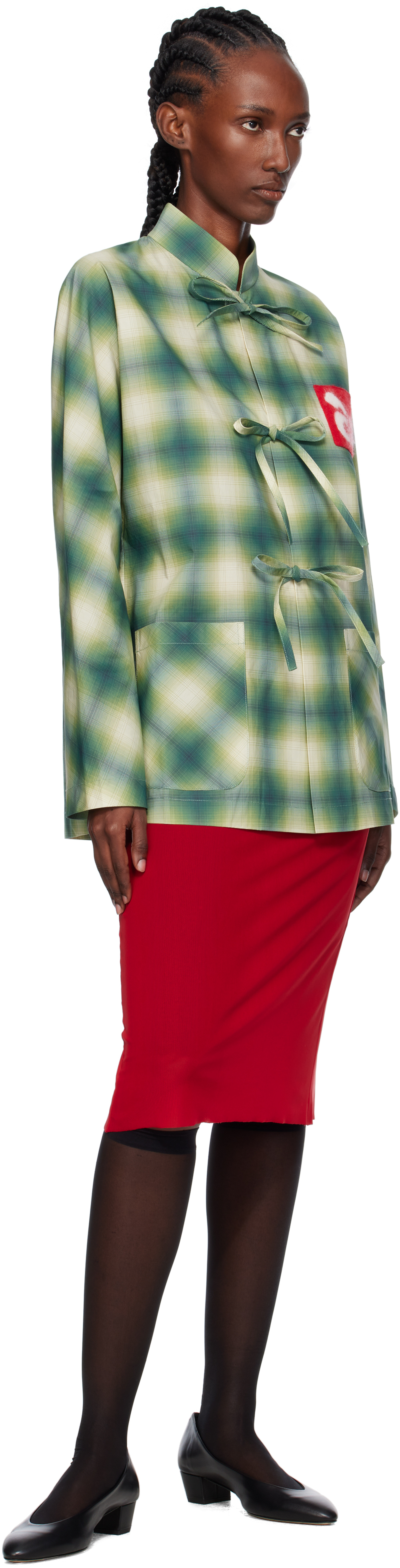 Ao Yes Green Stand Collar Printed Shirt