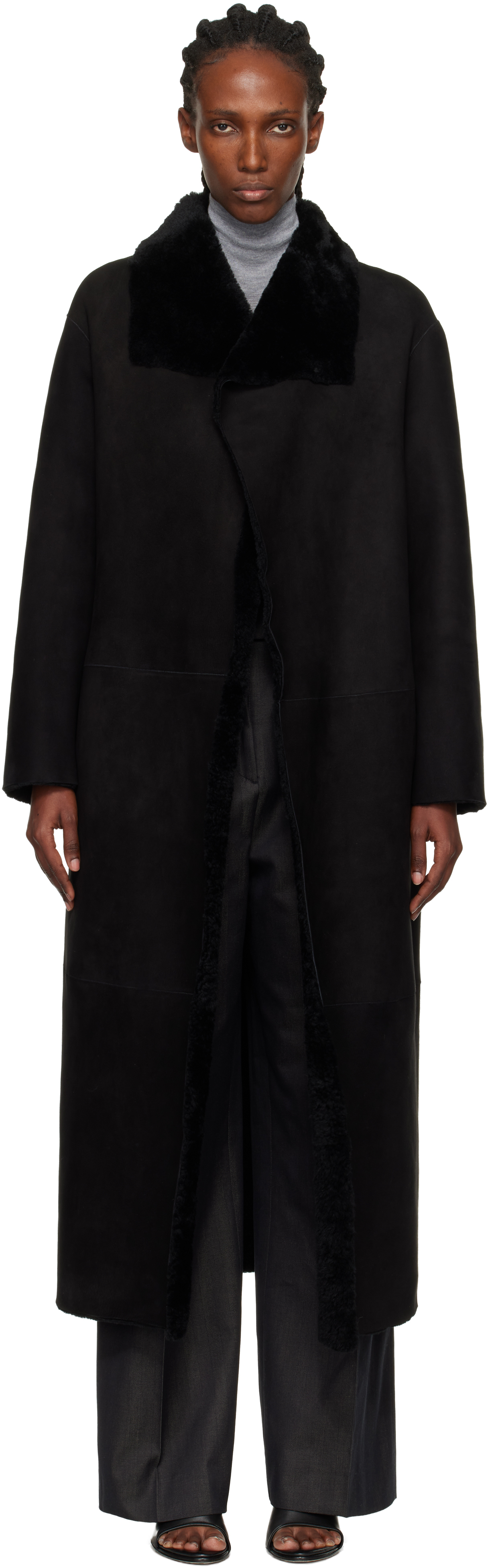 Nour Hammour Merinos Oversized Shearling Coat In Black