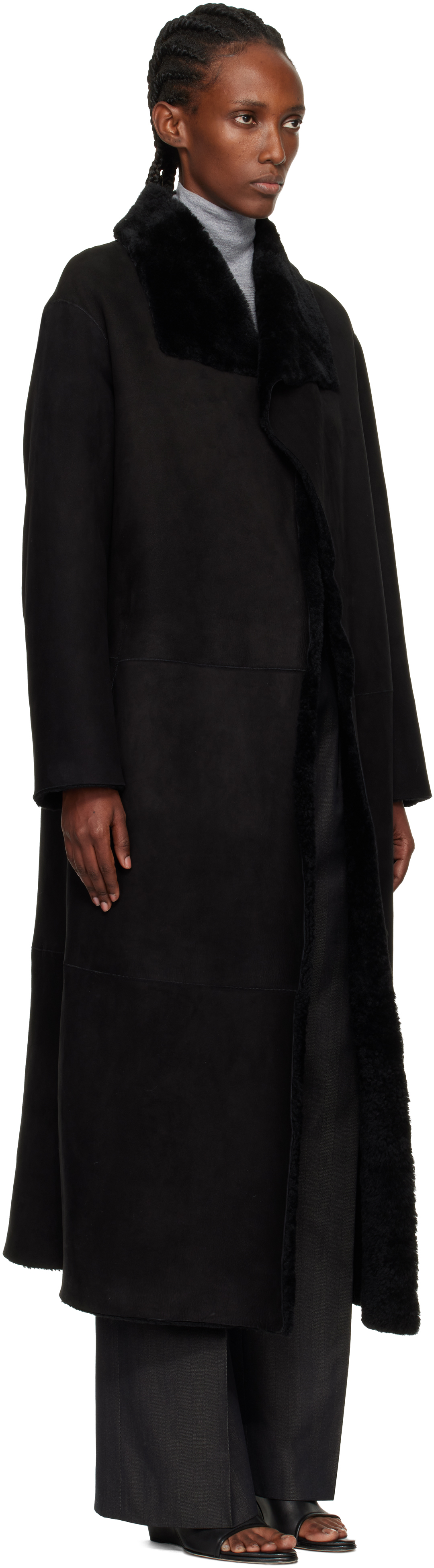 Nour Hammour Merinos Oversized Shearling Coat In Black