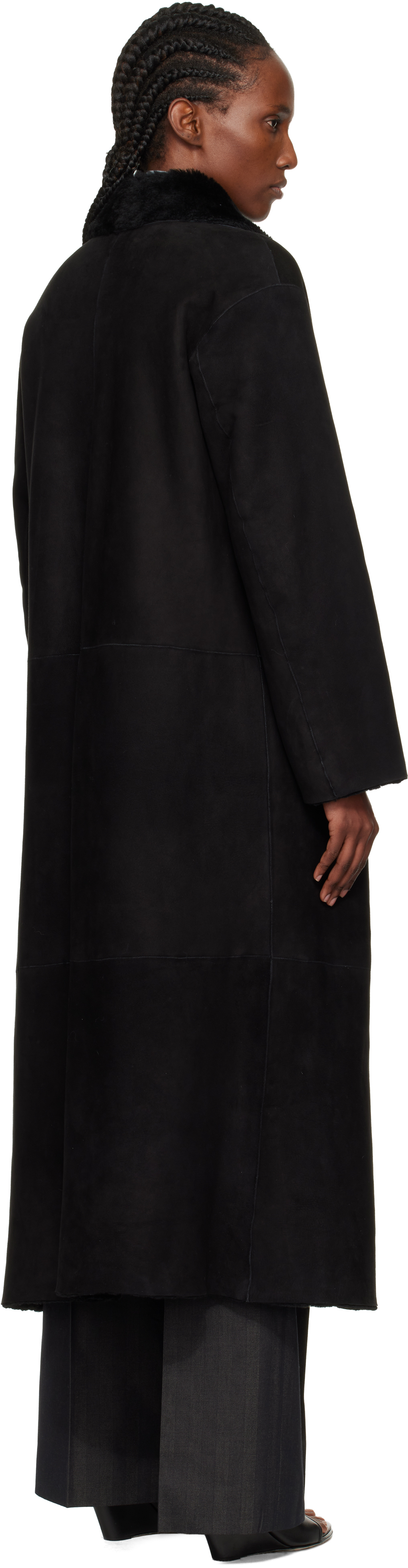 Nour Hammour Merinos Oversized Shearling Coat In Black
