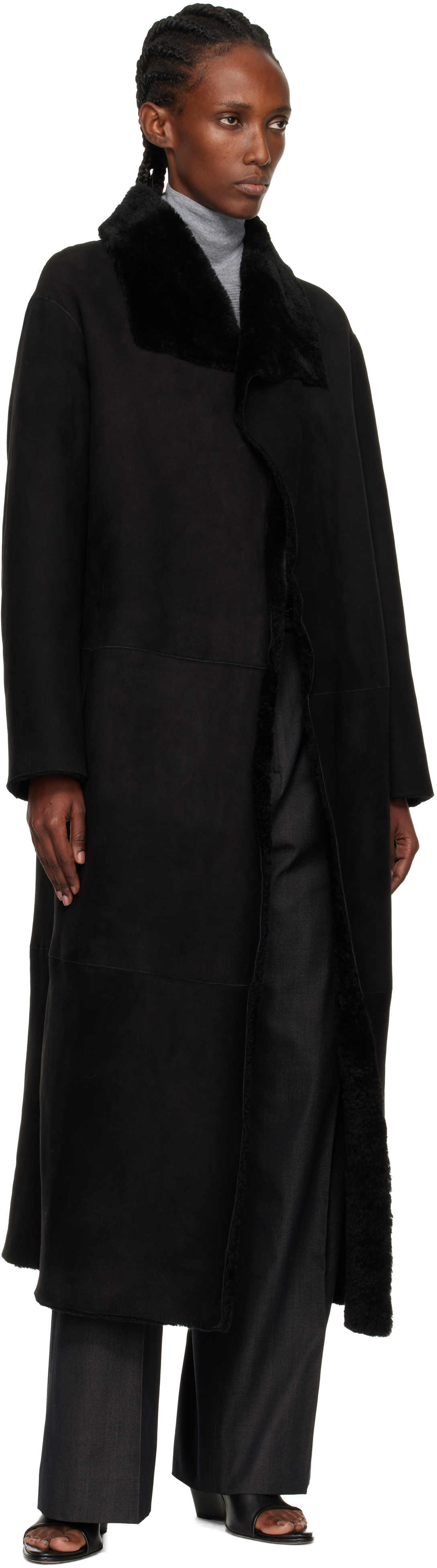 Nour Hammour Merinos Oversized Shearling Coat In Black