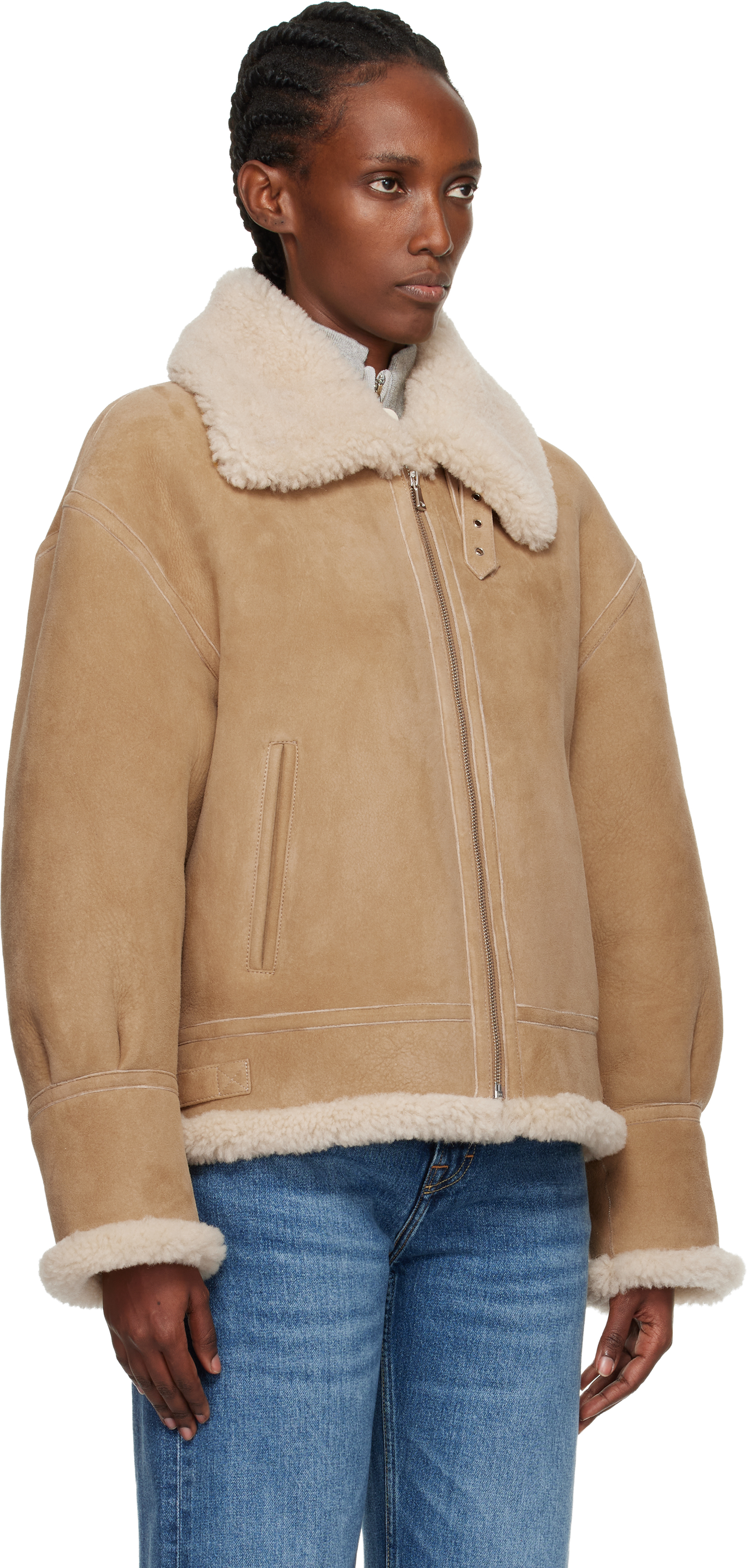Nour Hammour Tan Portia Modern Shearling Aviator Jacket In Brown
