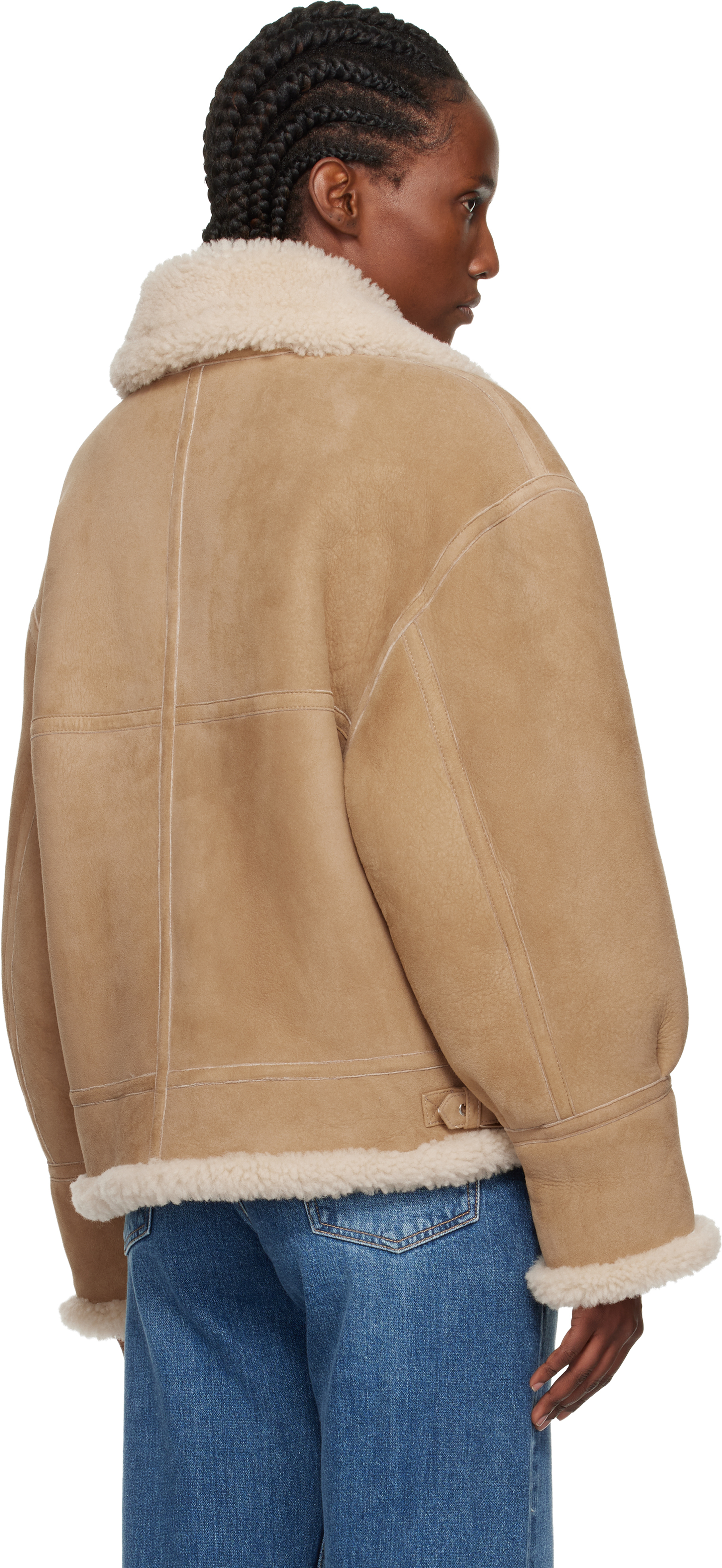 Nour Hammour Tan Portia Modern Shearling Aviator Jacket In Brown