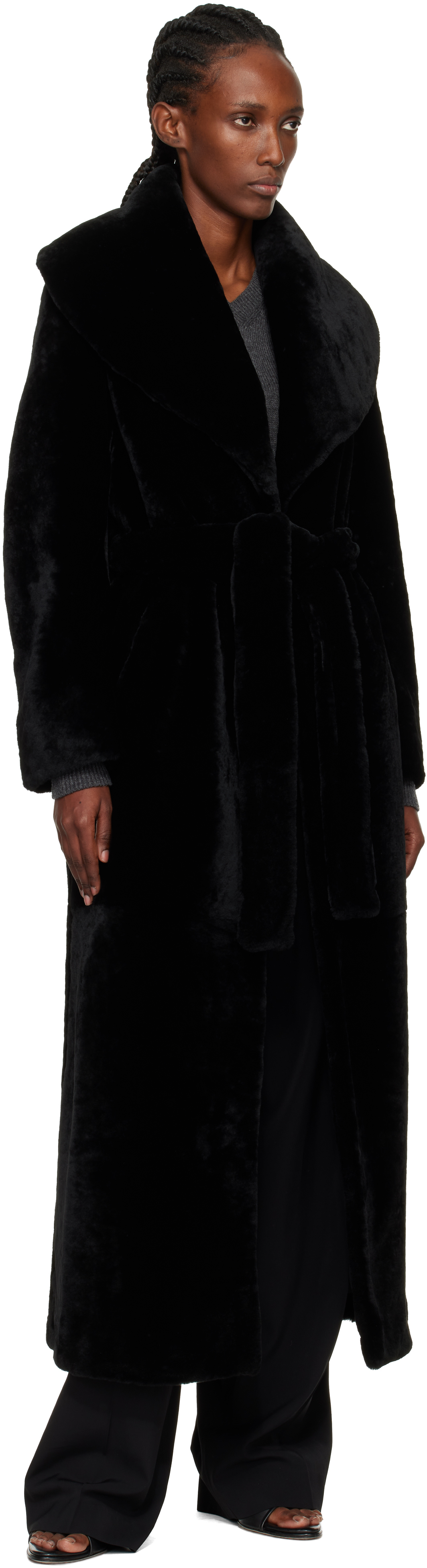 Nour Hammour Black Giovanna Enveloping Shearling Coat In Black