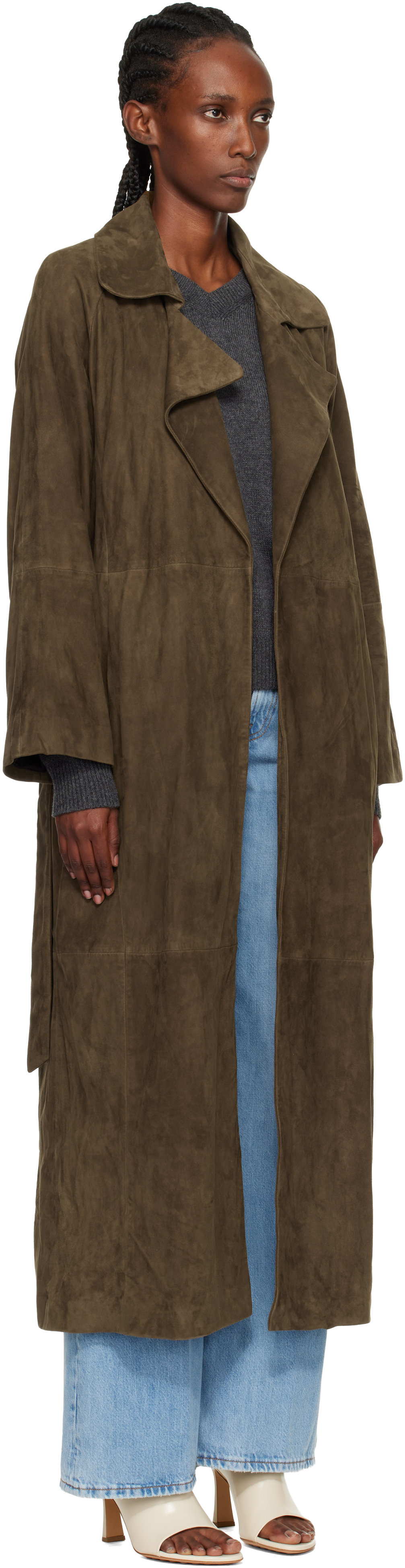 Nour Hammour Green Althea Belted Suede Coat In Green