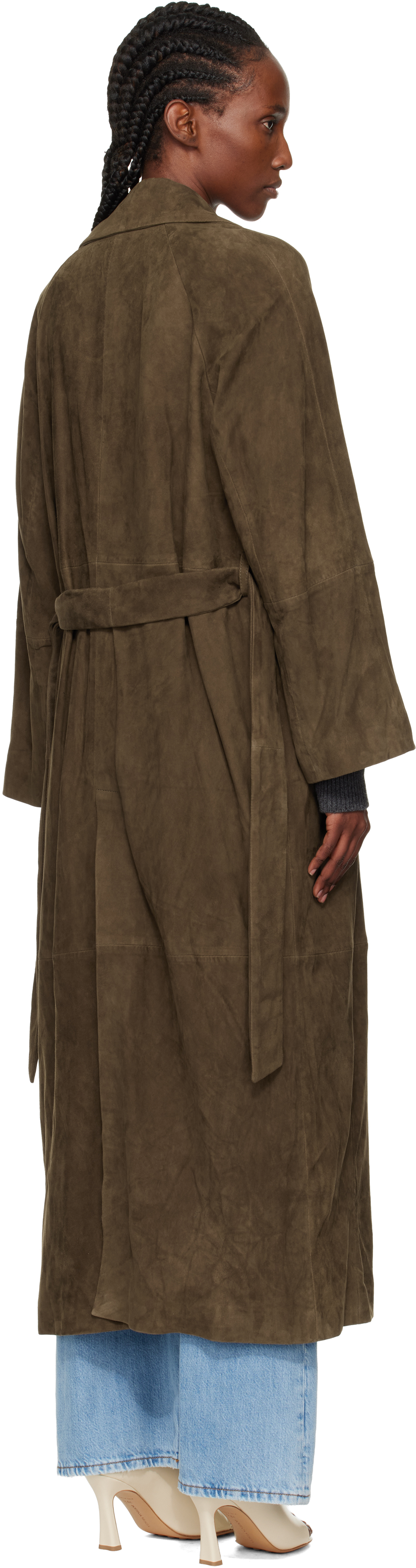 Nour Hammour Green Althea Belted Suede Coat In Green