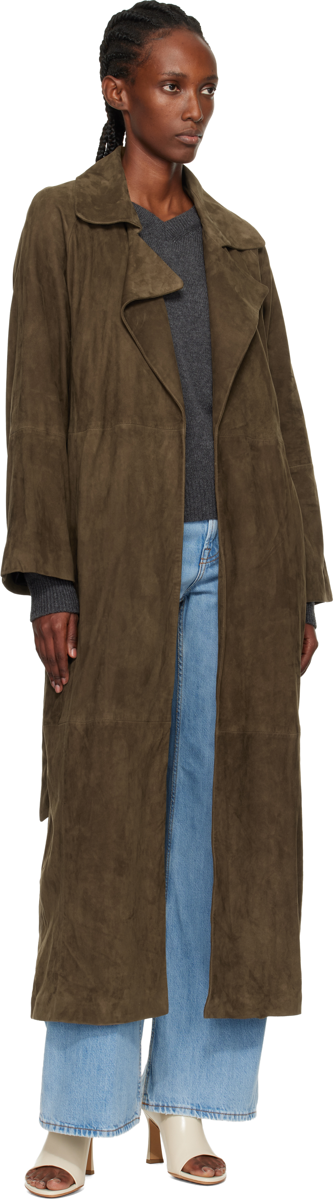 Nour Hammour Green Althea Belted Suede Coat In Green