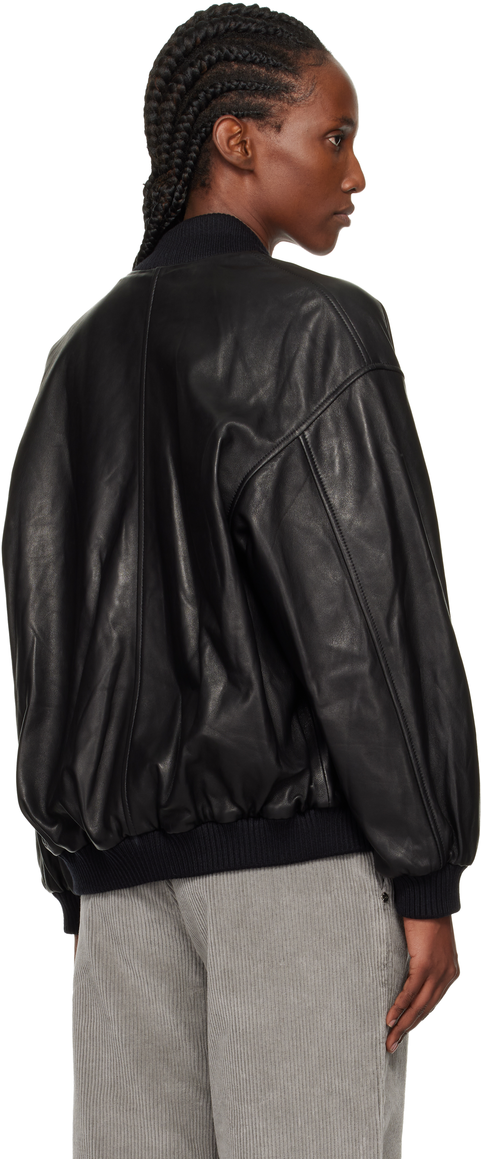 Nour Hammour Black Marly Long Leather Bomber Jacket In Black