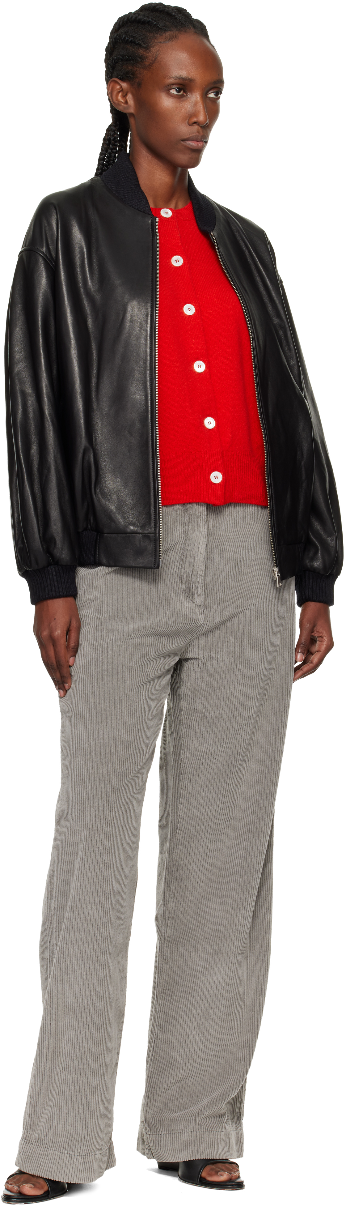 Nour Hammour Black Marly Long Leather Bomber Jacket In Black