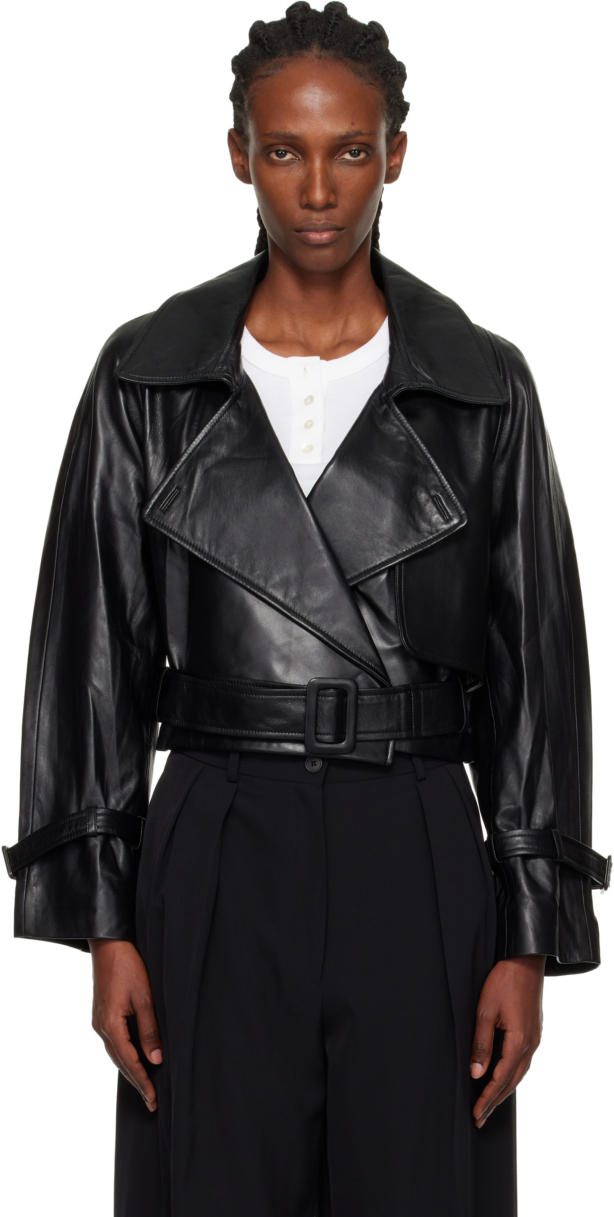 Nour Hammour Black Hatti Cropped Leather Jacket In Black