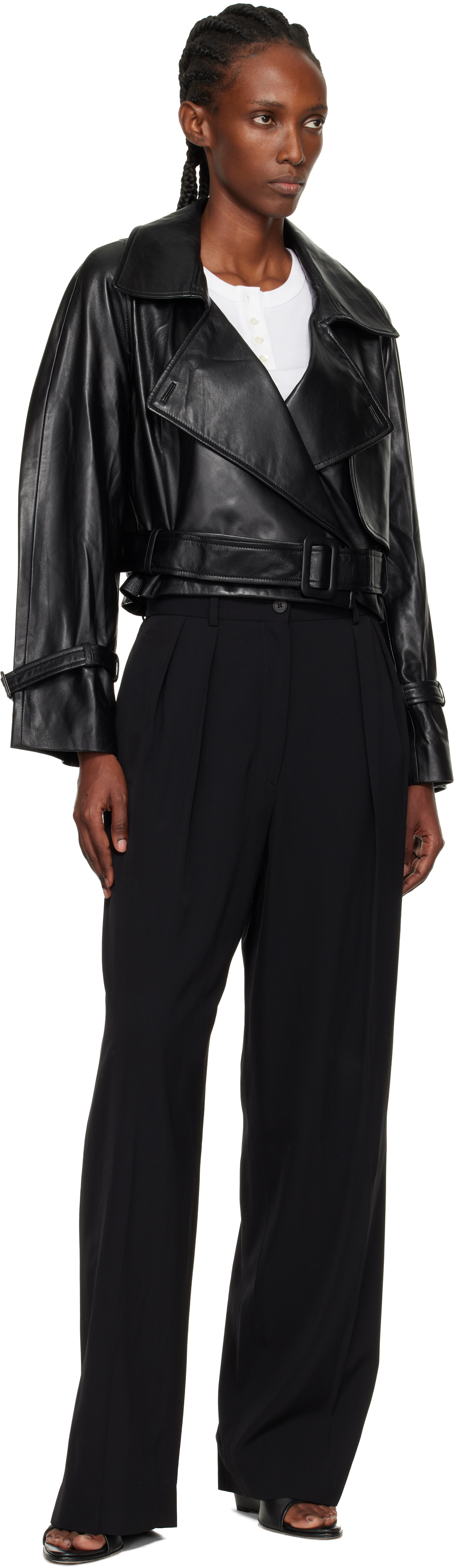 Nour Hammour Black Hatti Cropped Leather Jacket In Black