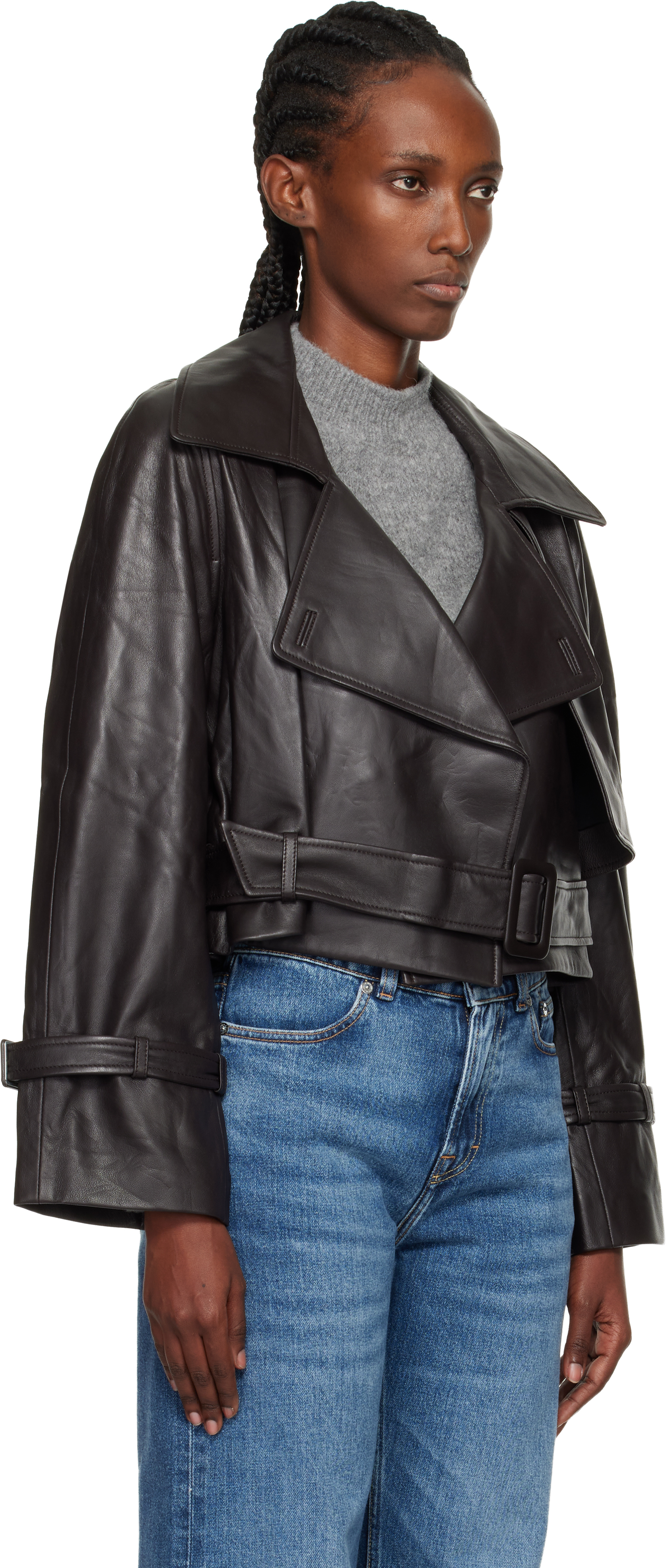 Nour Hammour Brown Hatti Cropped Leather Jacket In Black