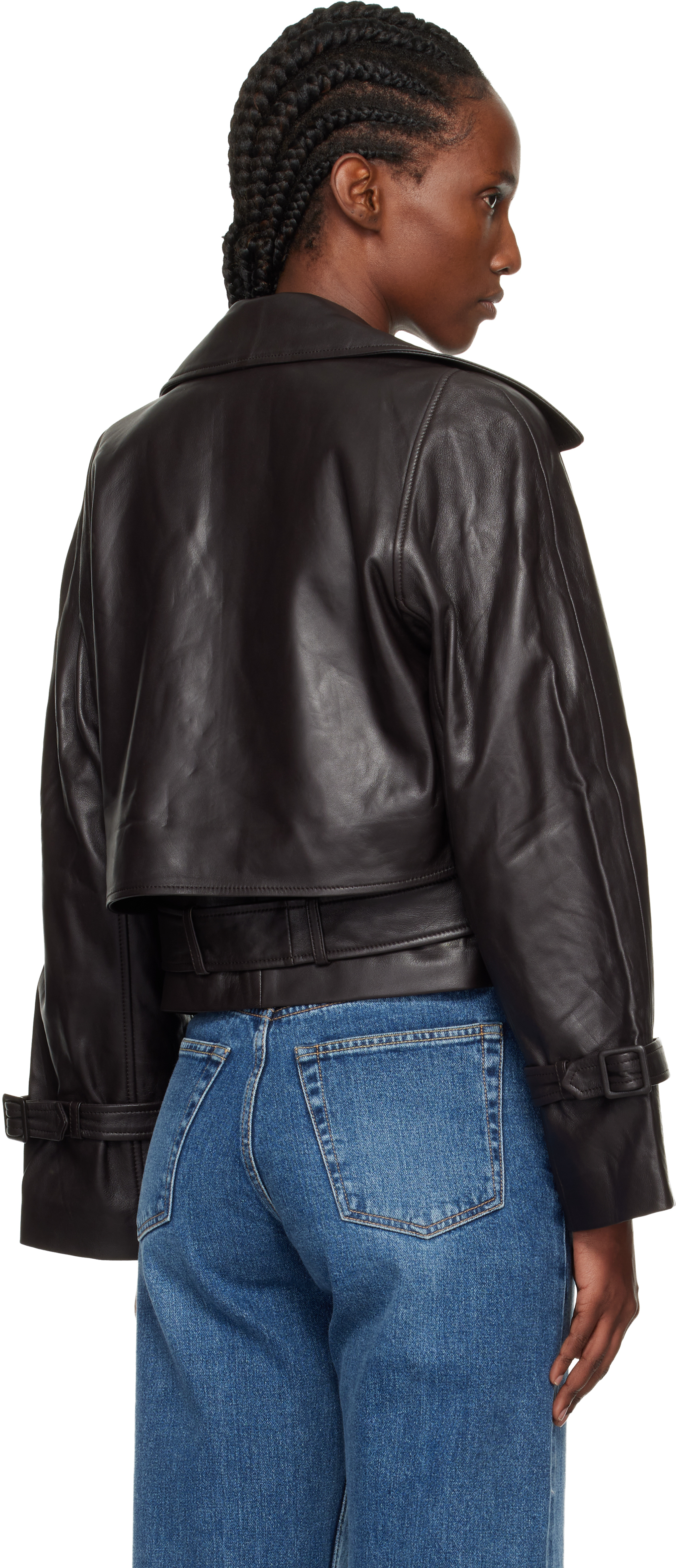 Nour Hammour Brown Hatti Cropped Leather Jacket In Black