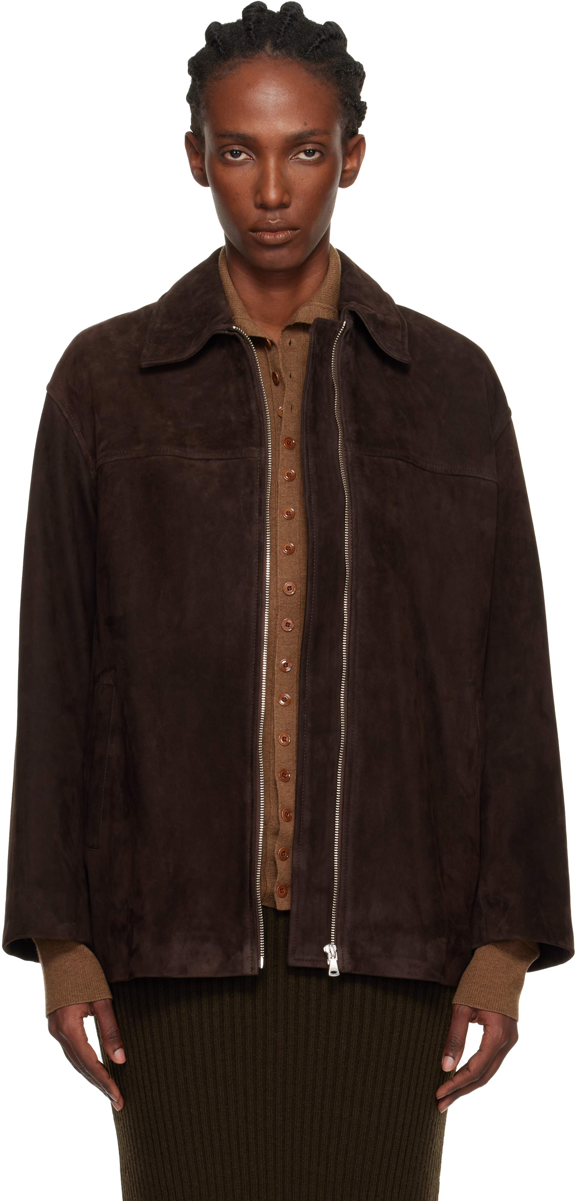 Nour Hammour Brown Layne Sleek Suede Jacket In Black