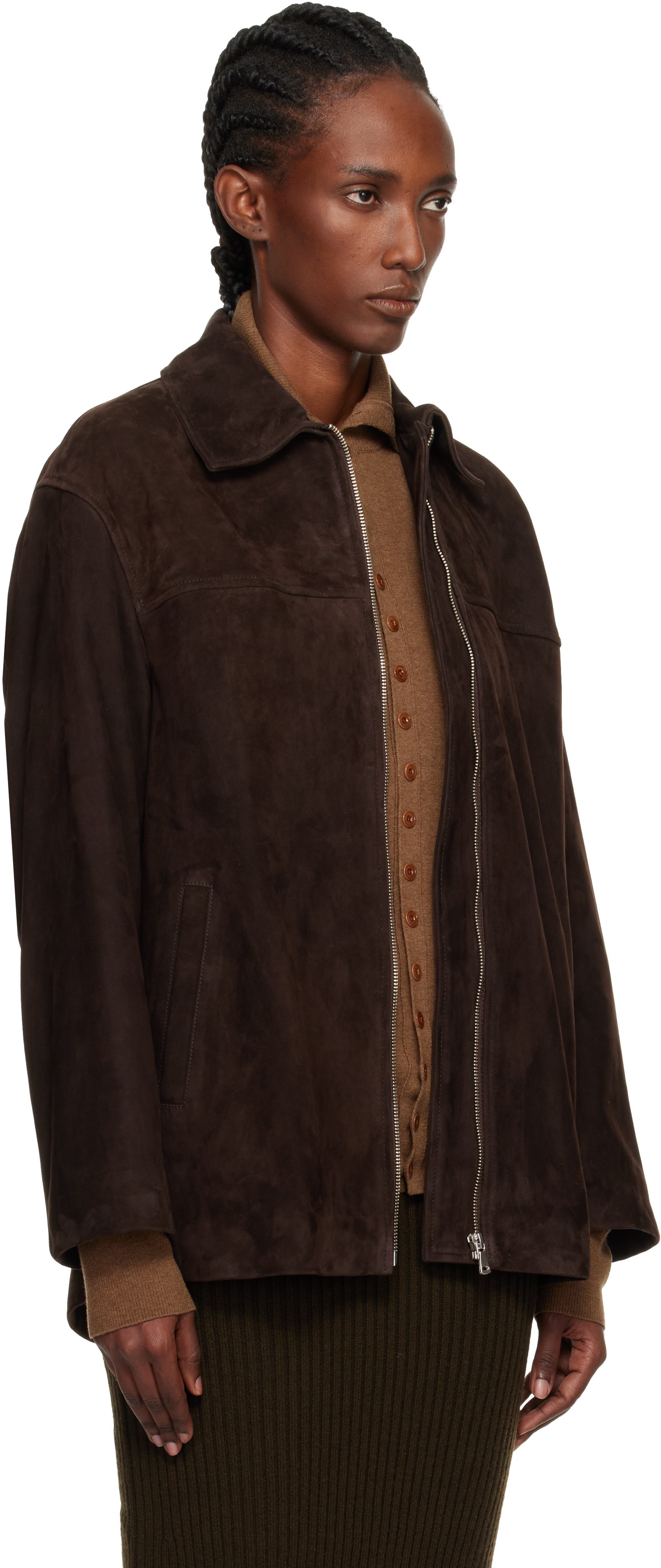 Nour Hammour Brown Layne Sleek Suede Jacket In Black