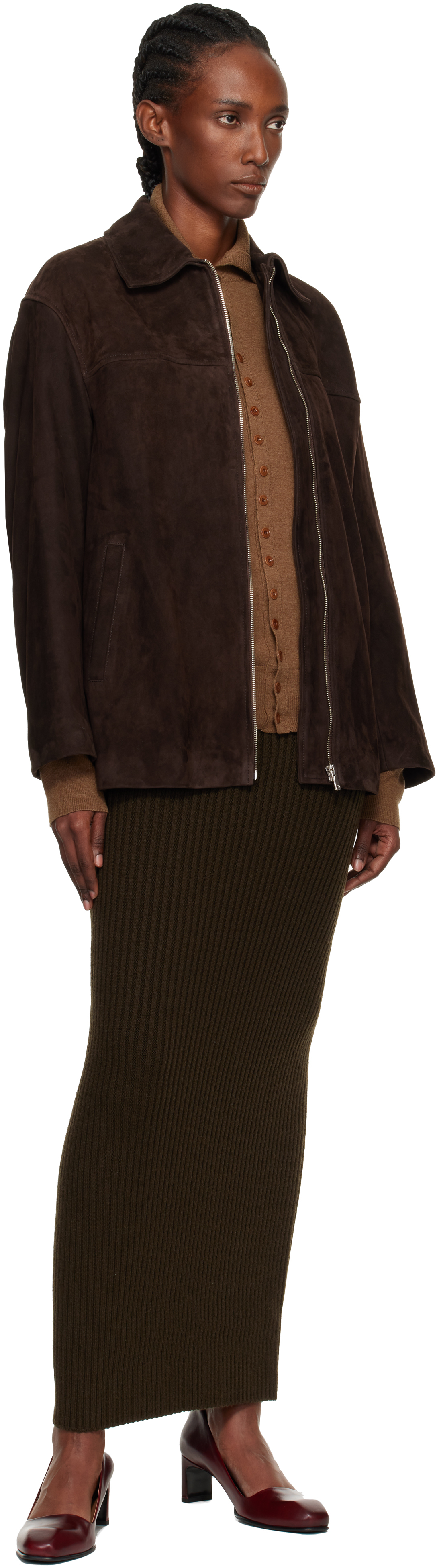 Nour Hammour Brown Layne Sleek Suede Jacket In Black