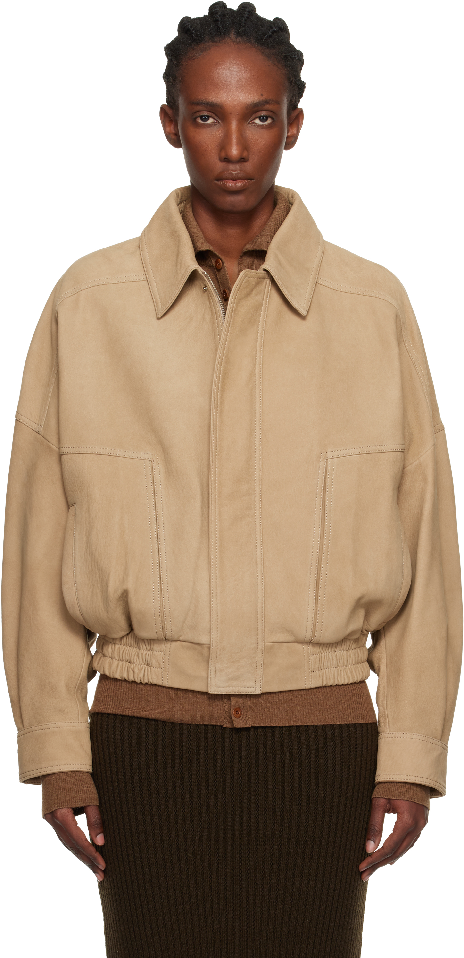 Nour Hammour Beige Dalma Relaxed Nubuck Suede Jacket