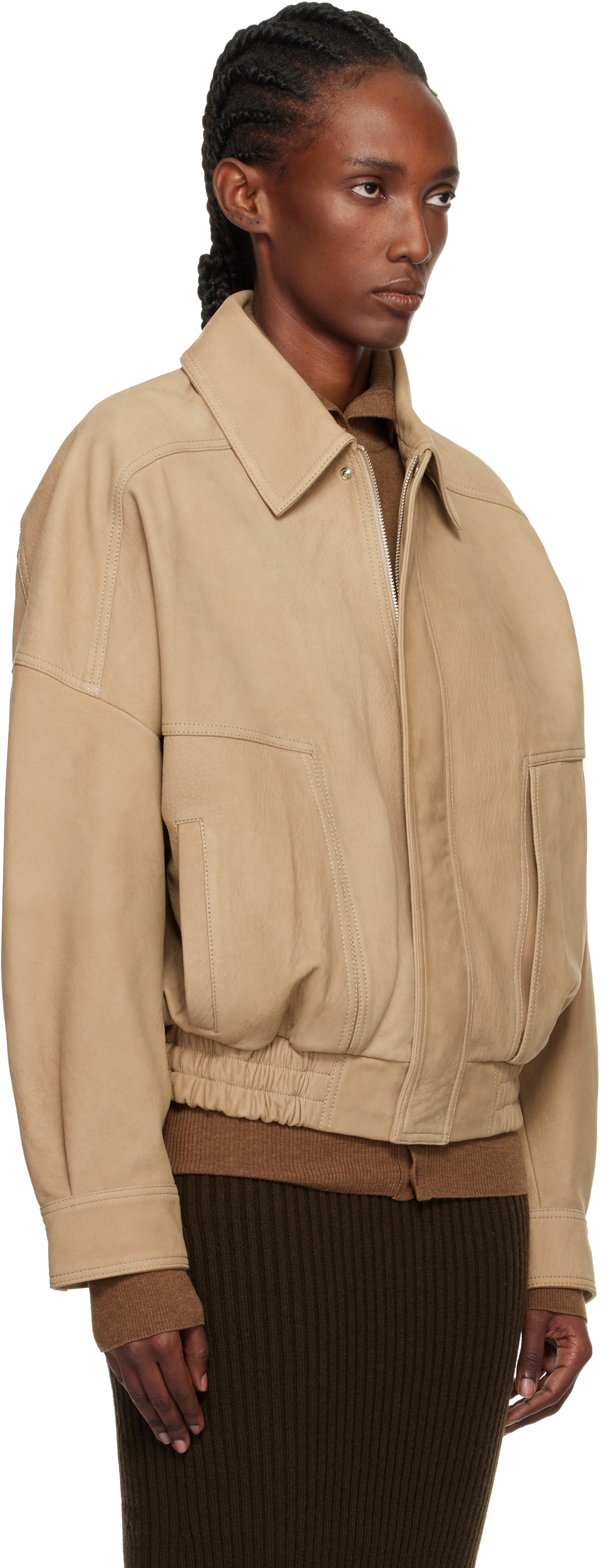 Nour Hammour Beige Dalma Relaxed Nubuck Suede Jacket