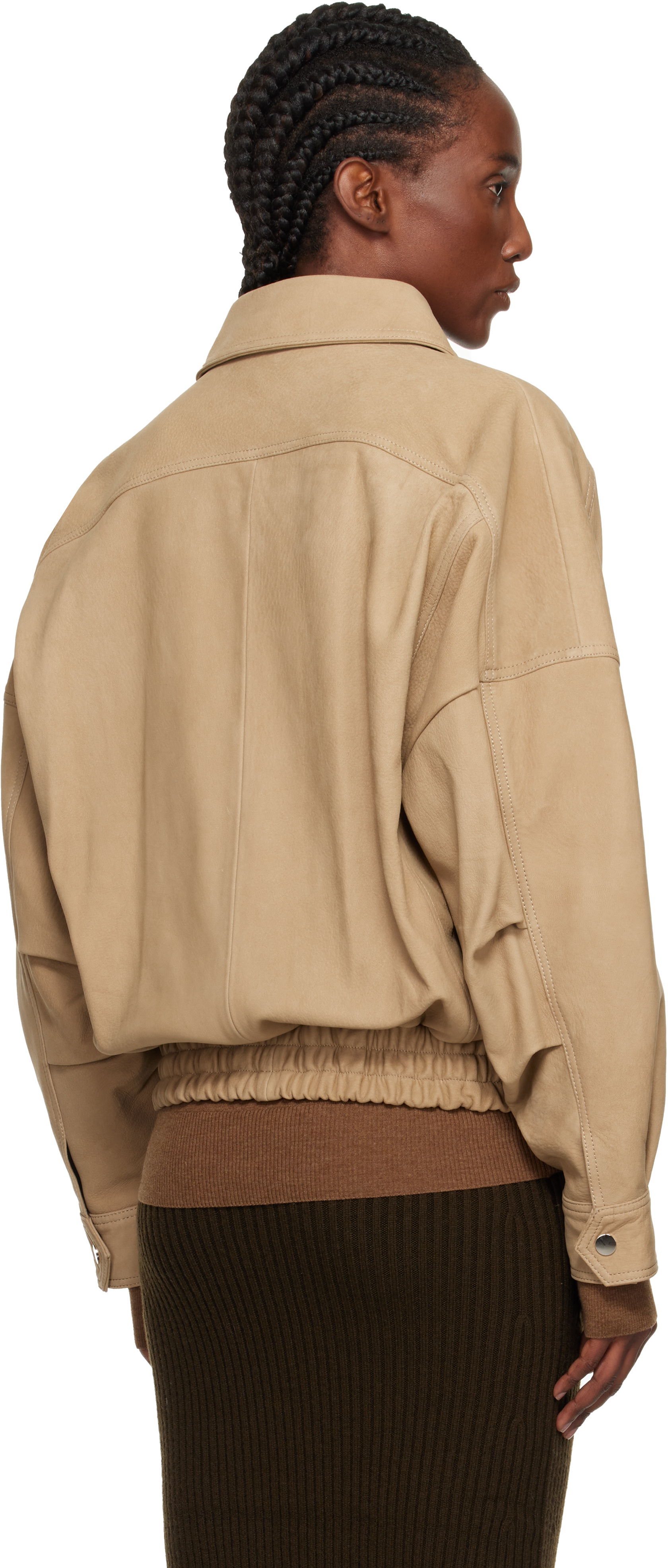 Nour Hammour Beige Dalma Relaxed Nubuck Suede Jacket