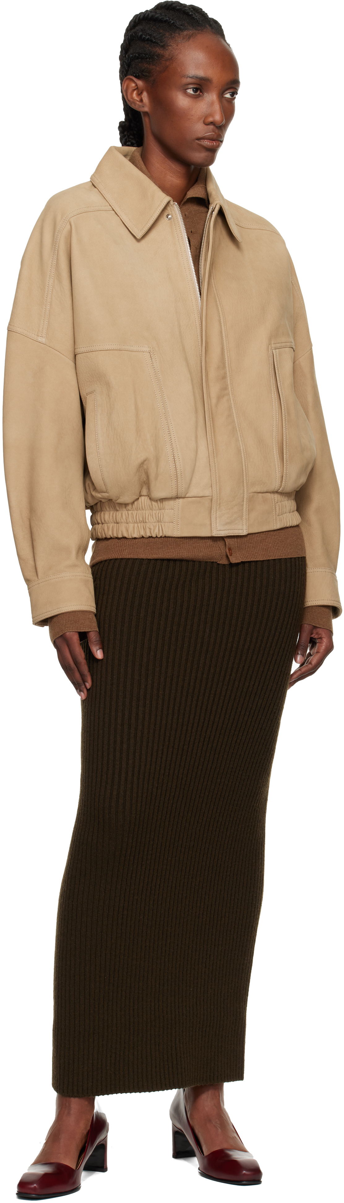 Nour Hammour Beige Dalma Relaxed Nubuck Suede Jacket