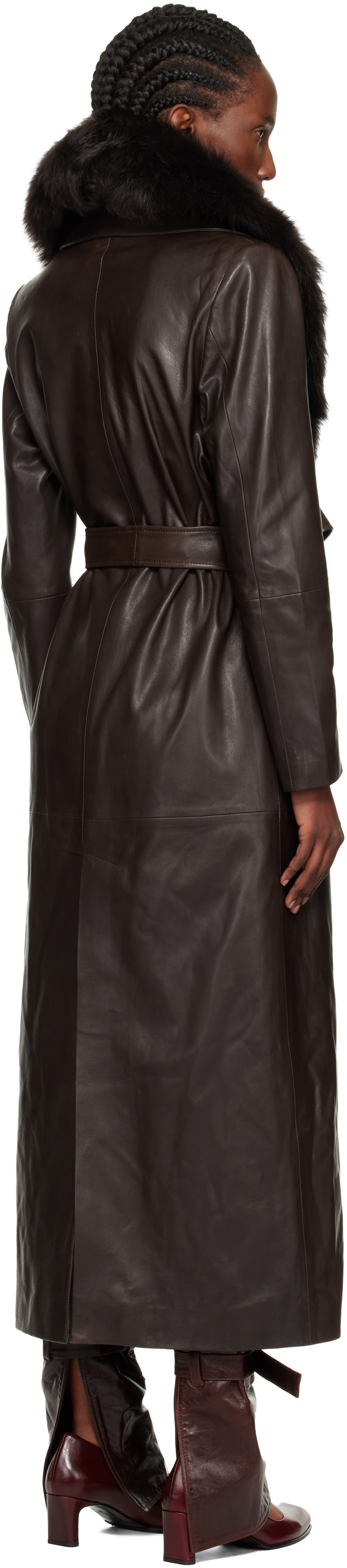 Nour Hammour Brown Dakota Glamorous Leather Coat In Black
