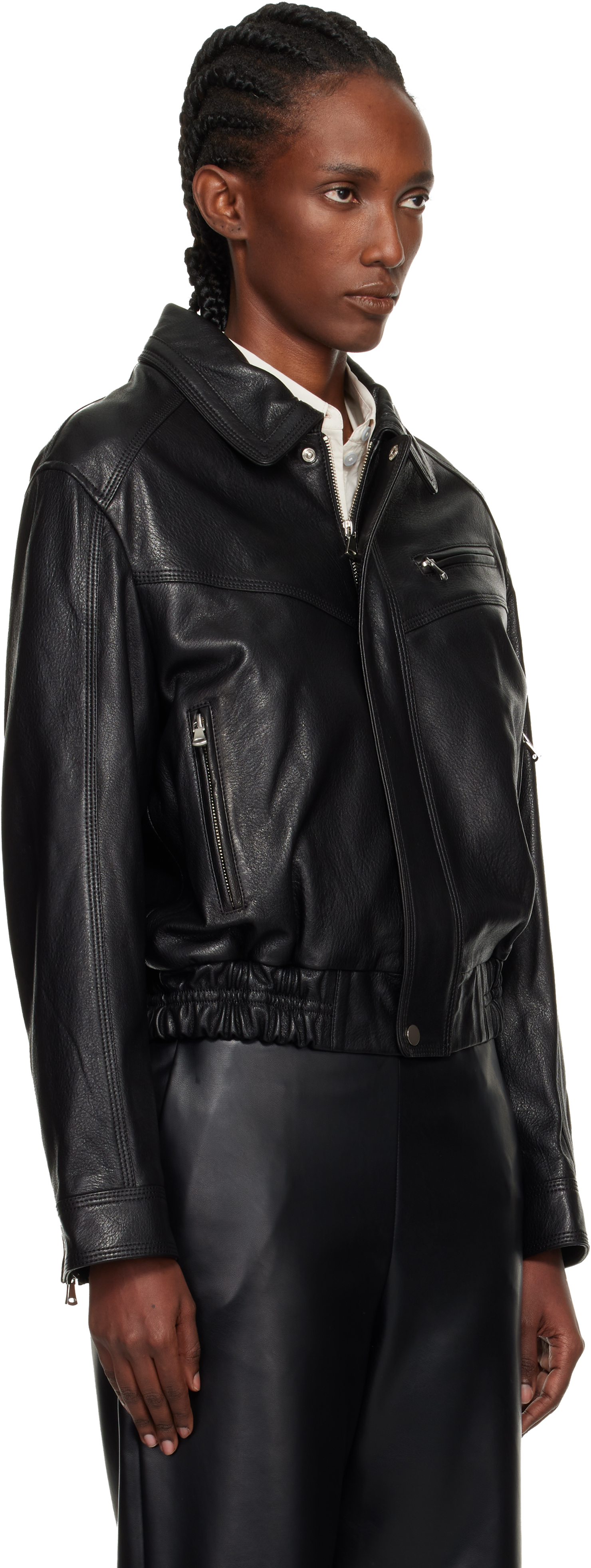 Nour Hammour Black Clint Cropped Leather Bomber Jacket In Black