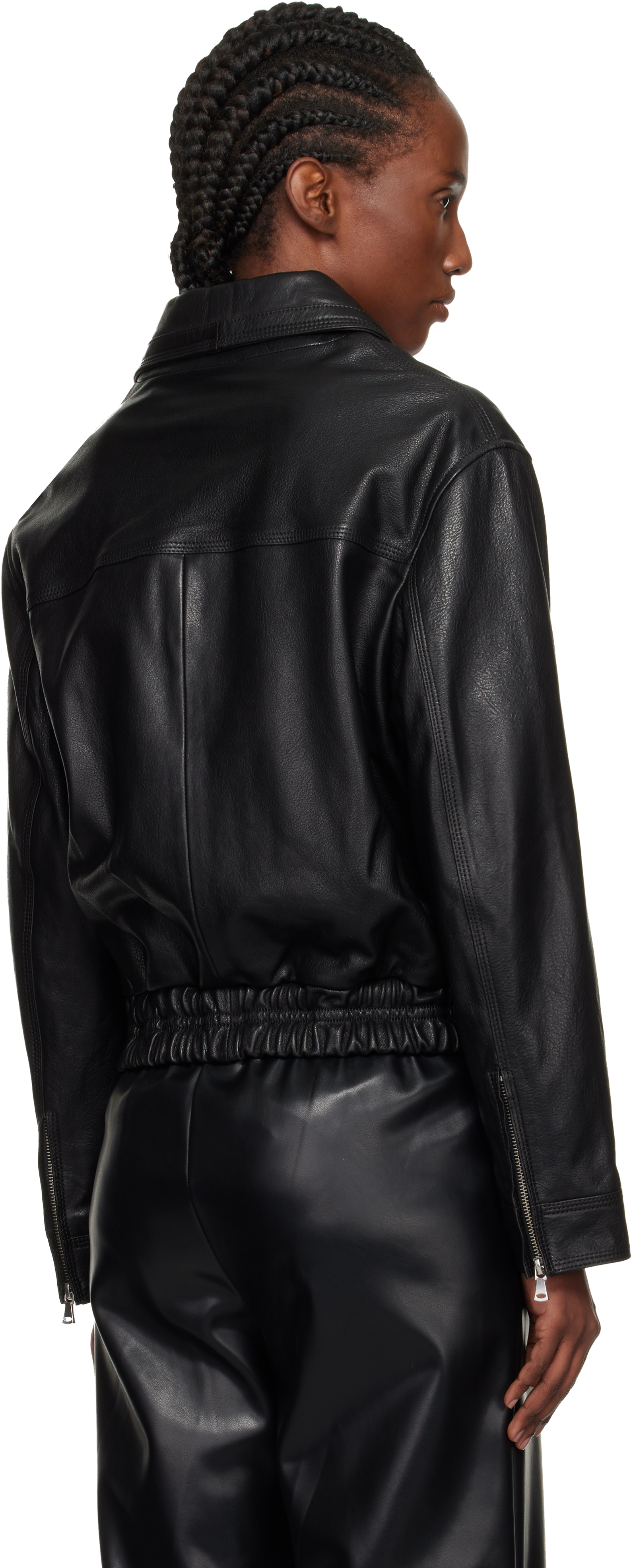 Nour Hammour Black Clint Cropped Leather Bomber Jacket In Black