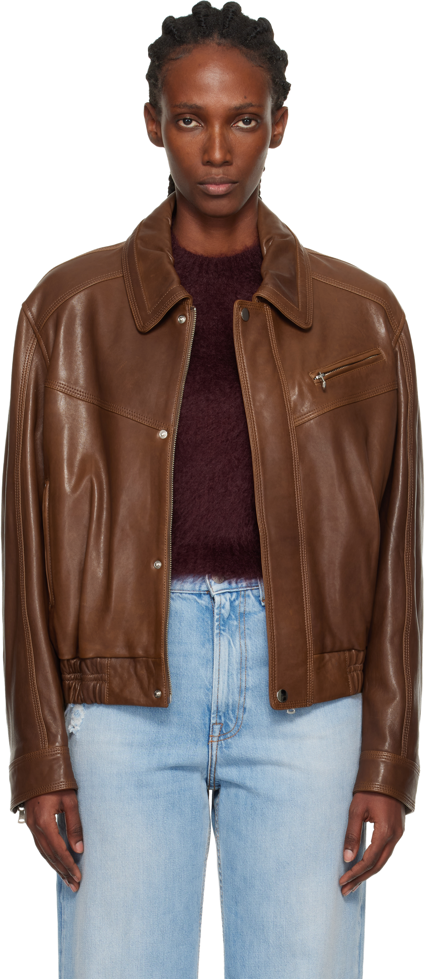 Nour Hammour Brown Clint Cropped Bomber Jacket In Brown