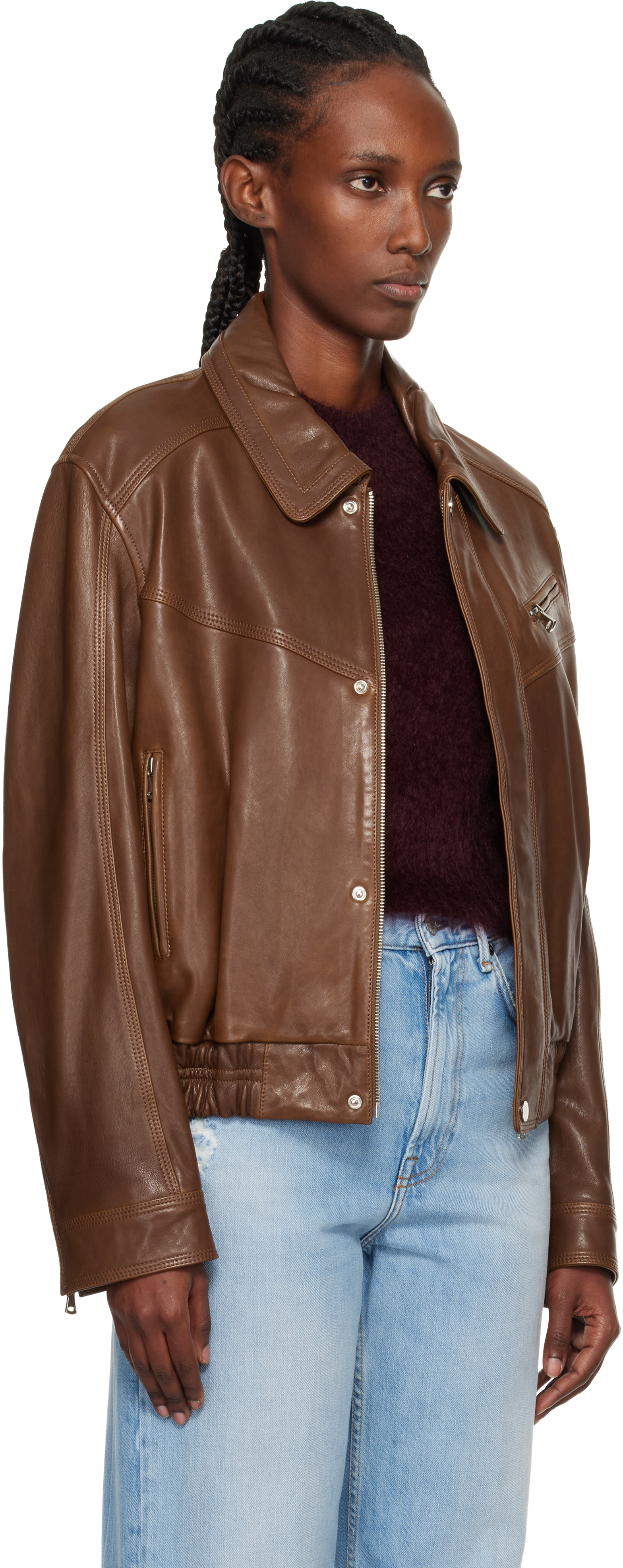 Nour Hammour Brown Clint Cropped Bomber Jacket In Brown