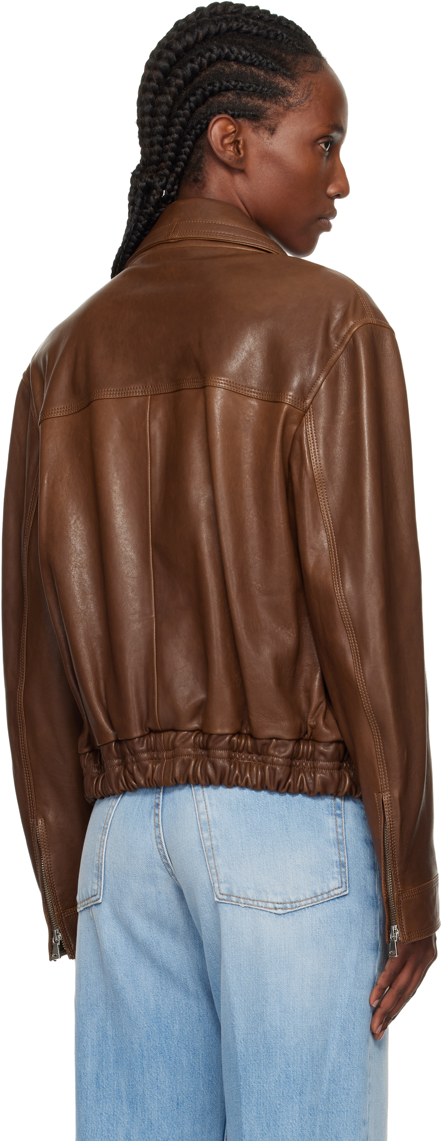 Nour Hammour Brown Clint Cropped Bomber Jacket In Brown