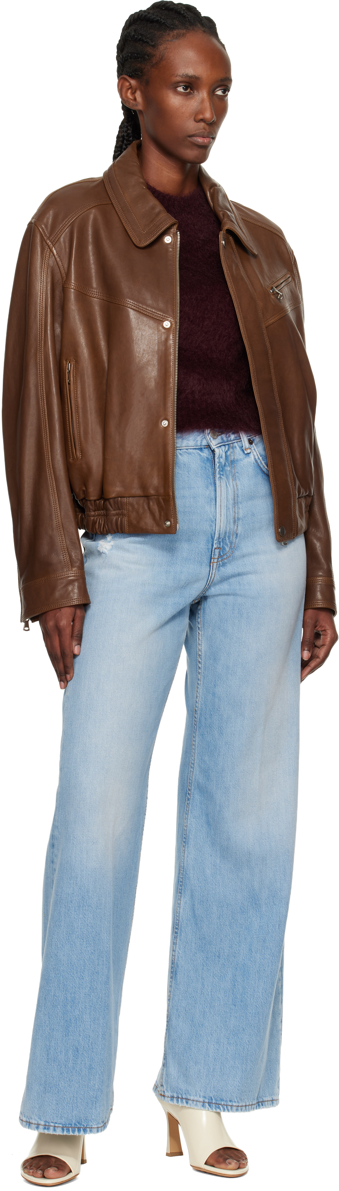 Nour Hammour Brown Clint Cropped Bomber Jacket In Brown