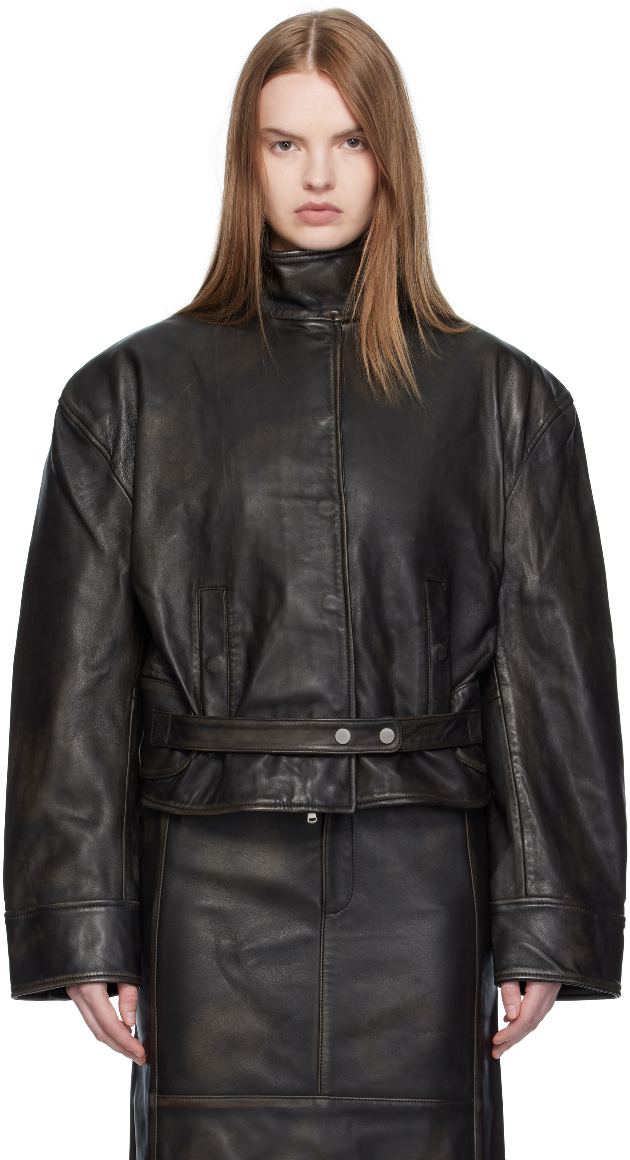 ジャケット・アウター Undercover 11AW Leather Wool Long Coat Undercover Black Wool & Leather Jacket Undercover