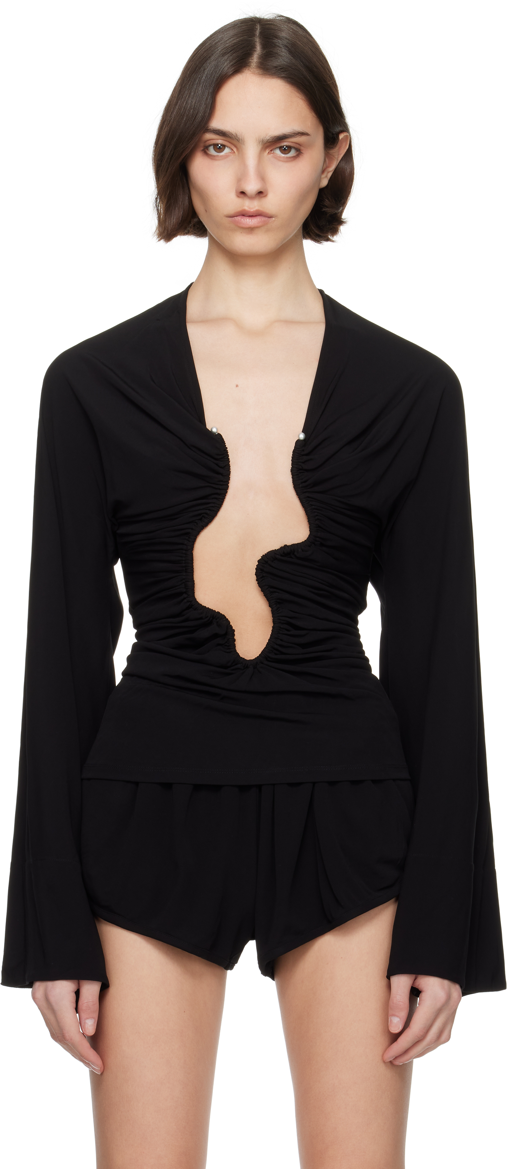 Black Salacia Ruched Long Sleeve Top