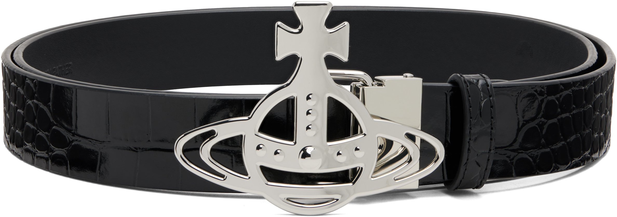 Vivienne Westwood Black Croc Leather Line Orb Buckle Belt In Black