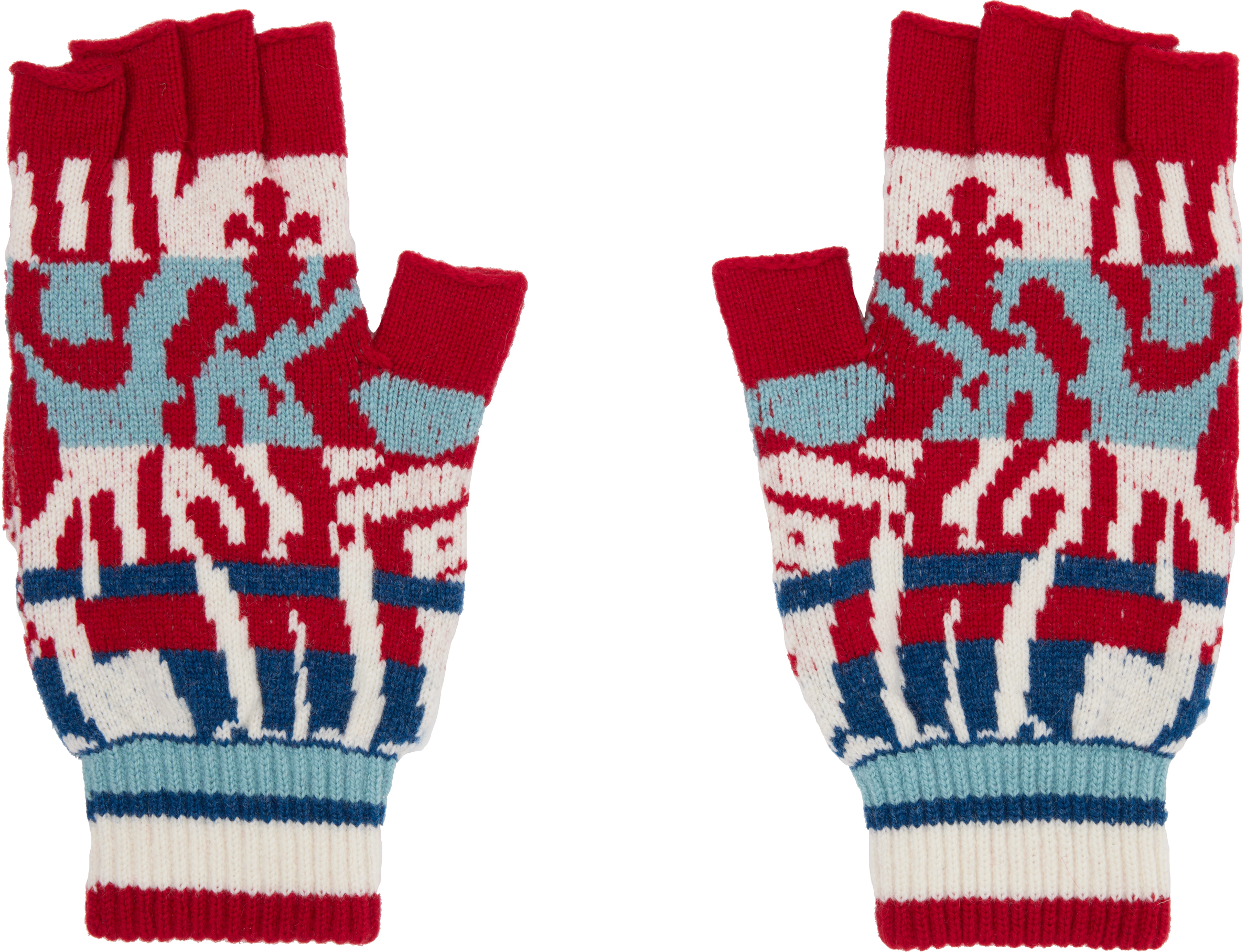 Vivienne Westwood Red & White Fingerless Gloves In Burgundy