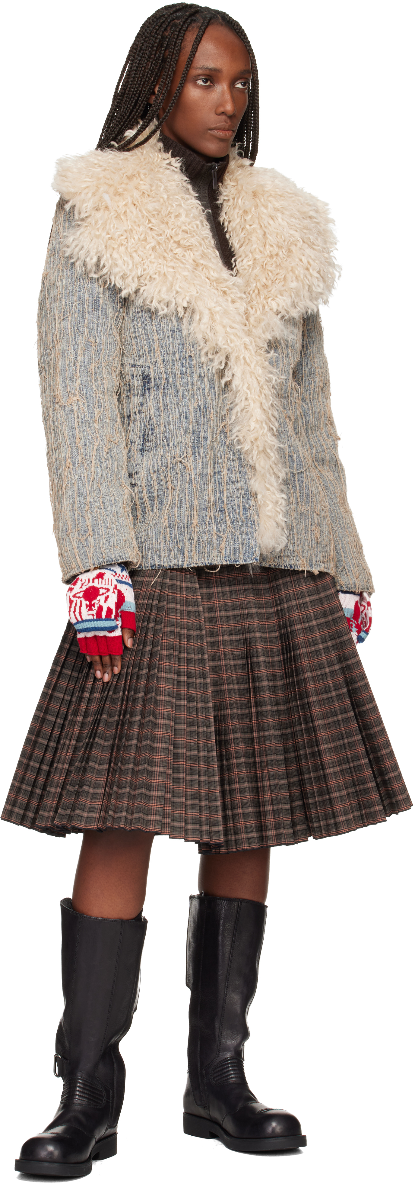 Vivienne Westwood Red & White Fingerless Gloves In Burgundy