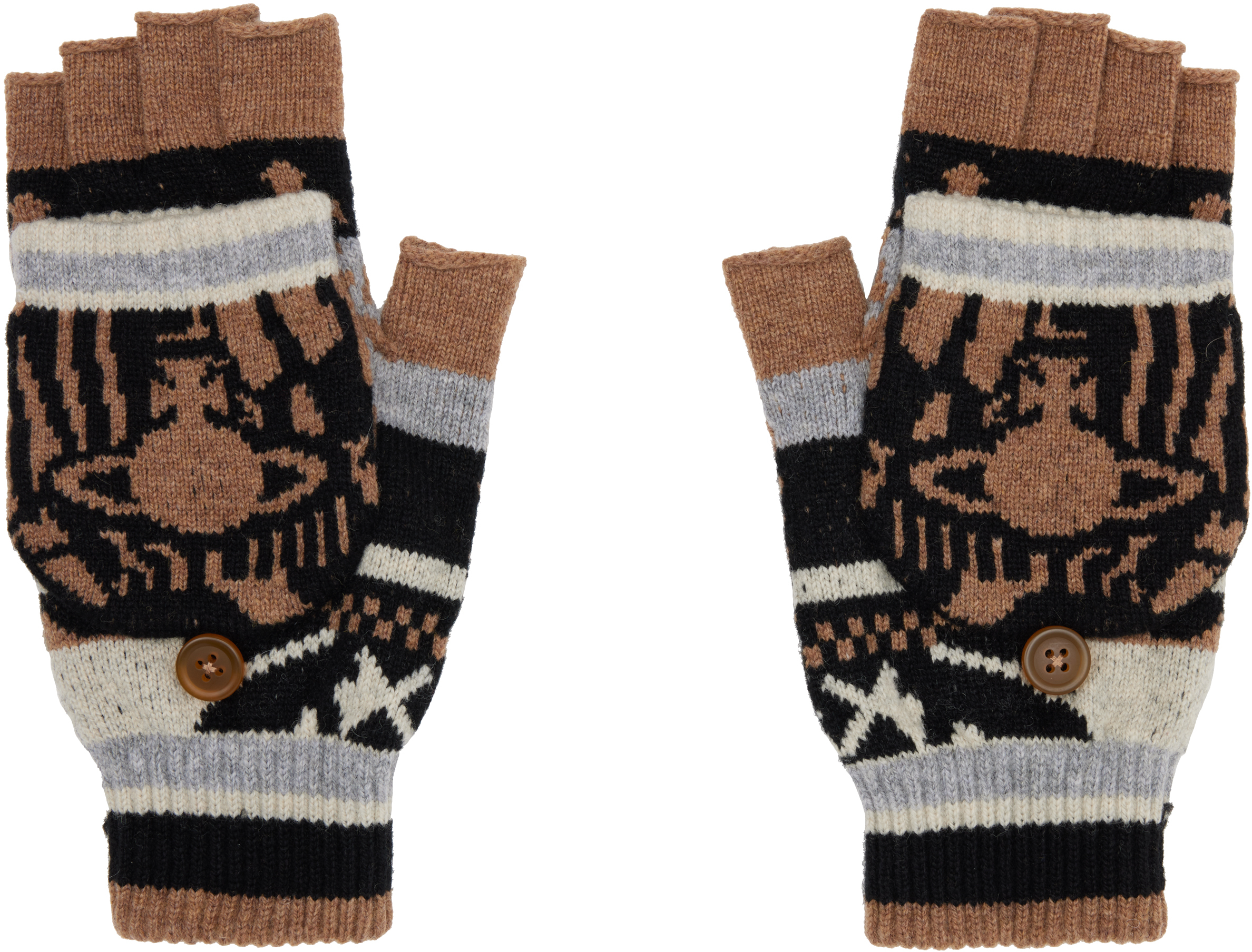Vivienne Westwood Beige & Black Fingerless Gloves In Brown