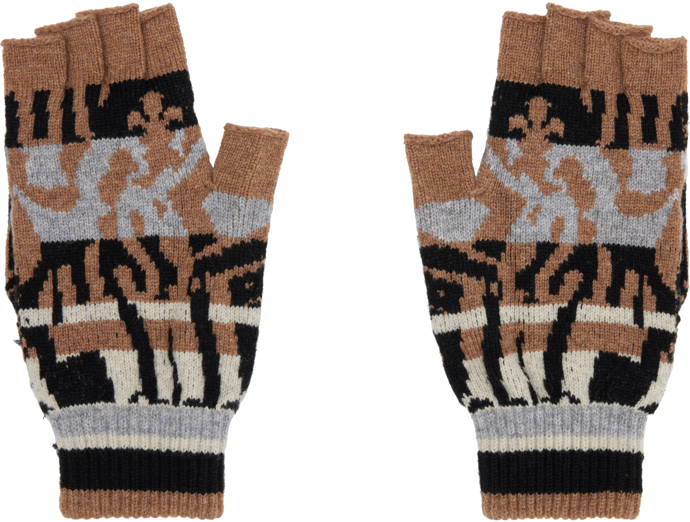 Vivienne Westwood Beige & Black Fingerless Gloves In Brown