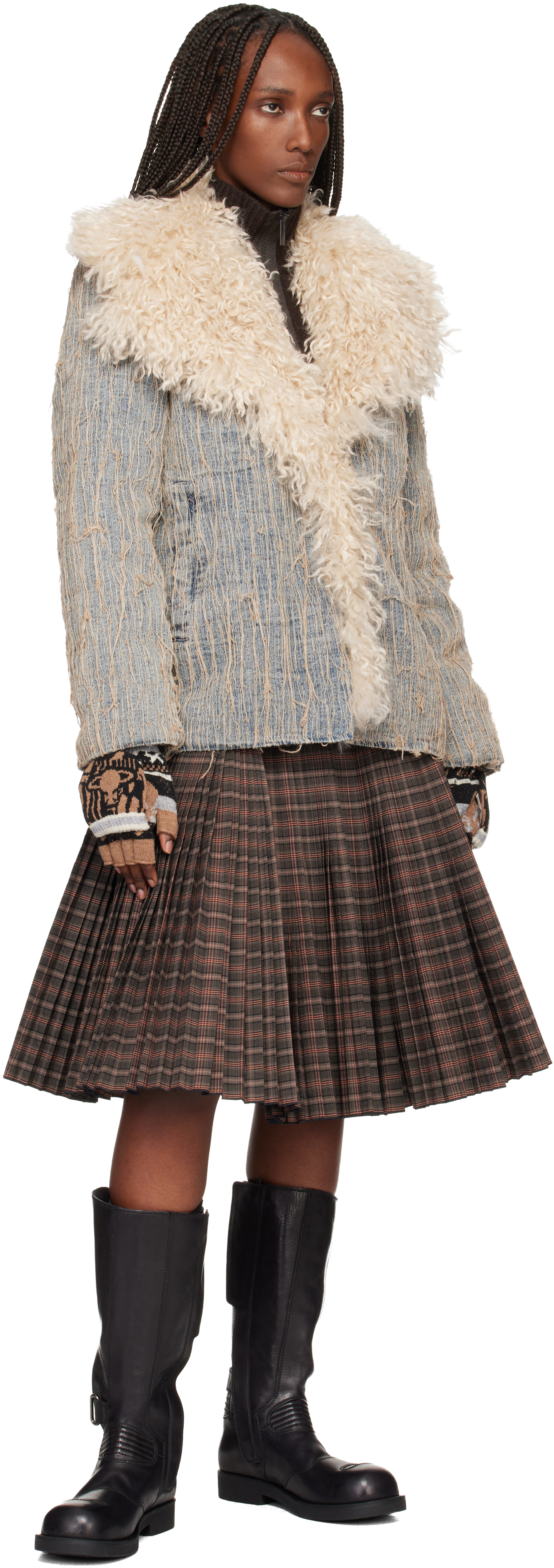 Vivienne Westwood Beige & Black Fingerless Gloves In Brown