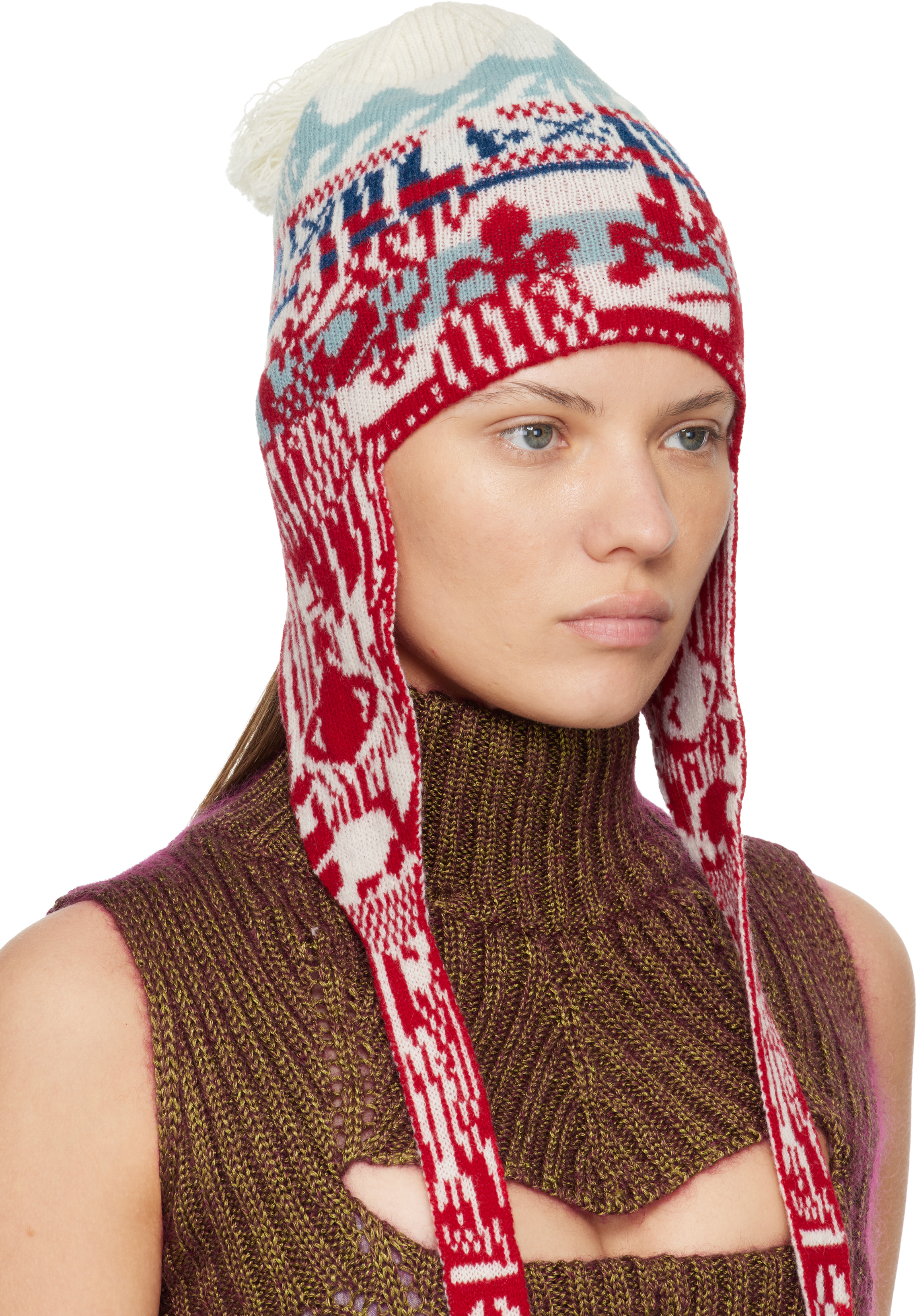 Vivienne Westwood Red & White Fairisle Flap Ears Beanie