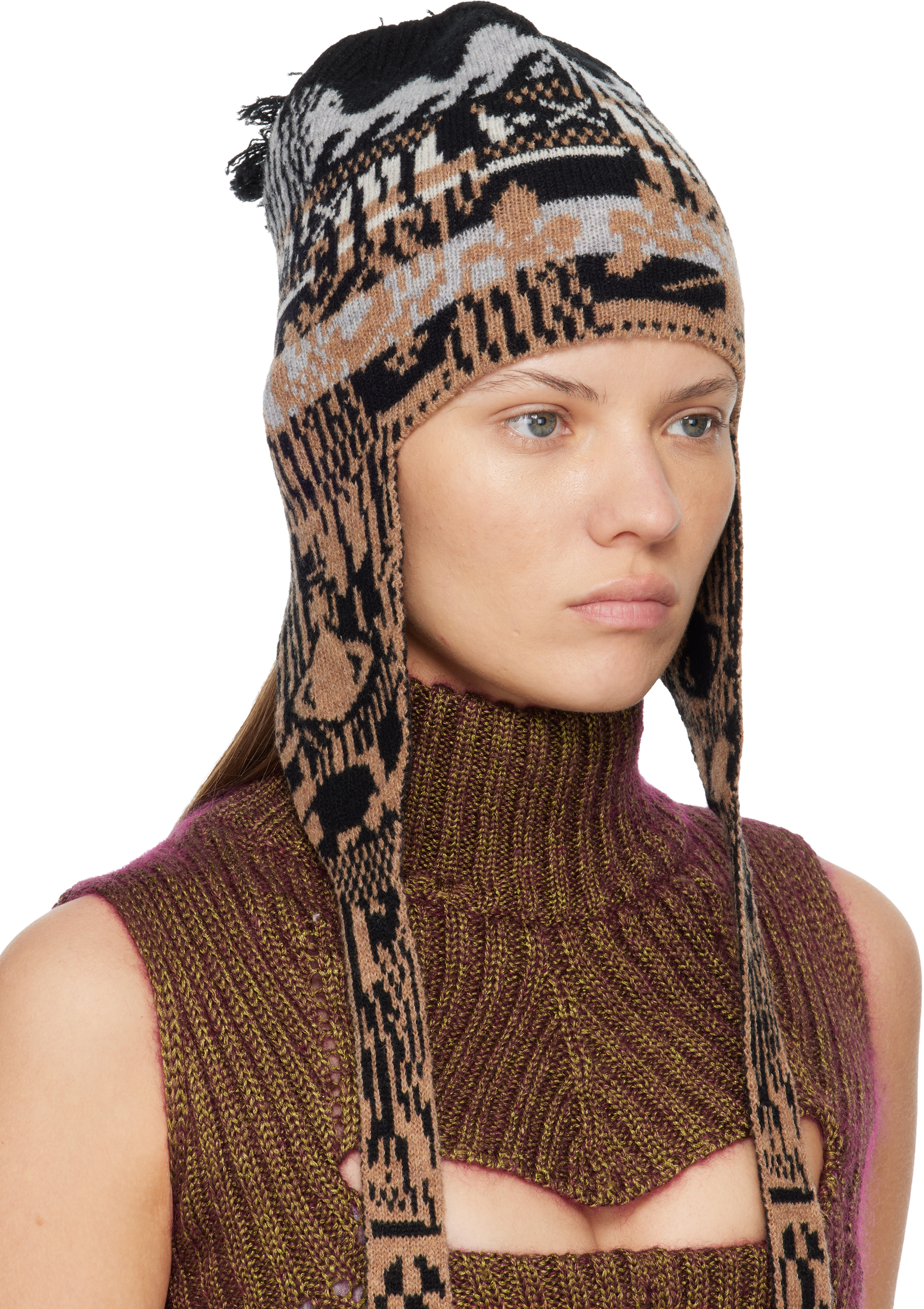 Vivienne Westwood Beige & Black Fairisle Flap Ears Beanie