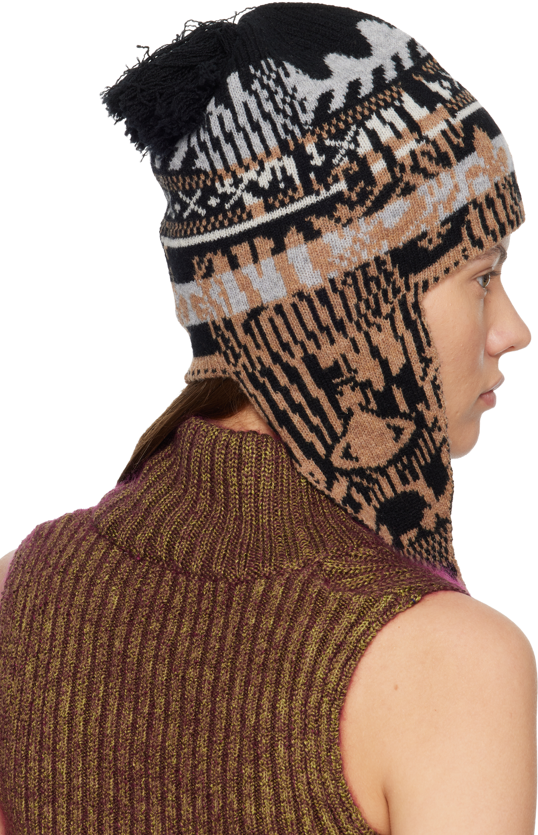 Vivienne Westwood Beige & Black Fairisle Flap Ears Beanie
