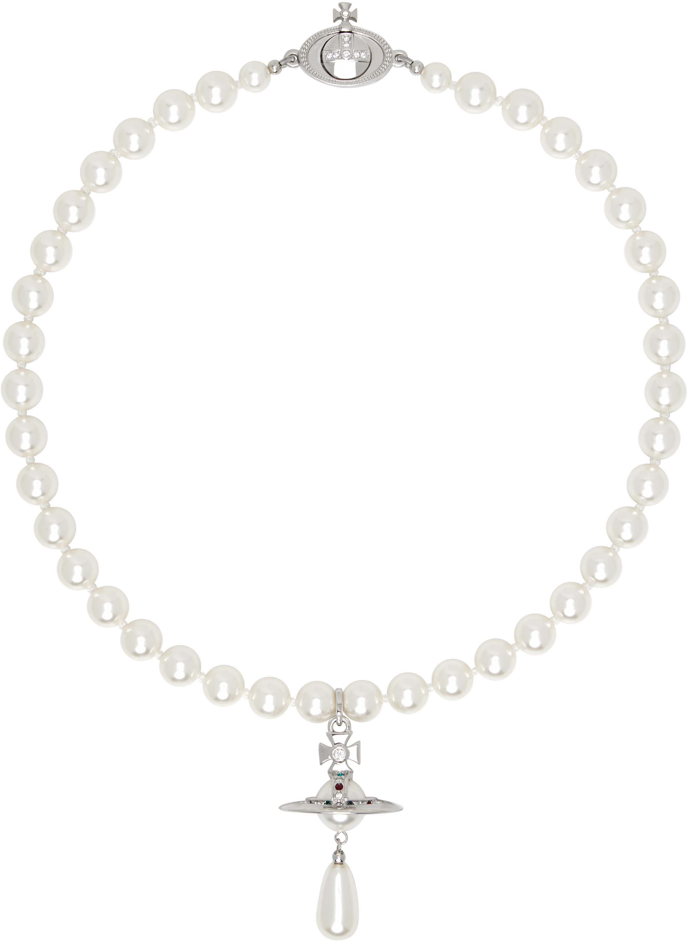 Vivienne Westwood One Row Pearl Drop Choker In White
