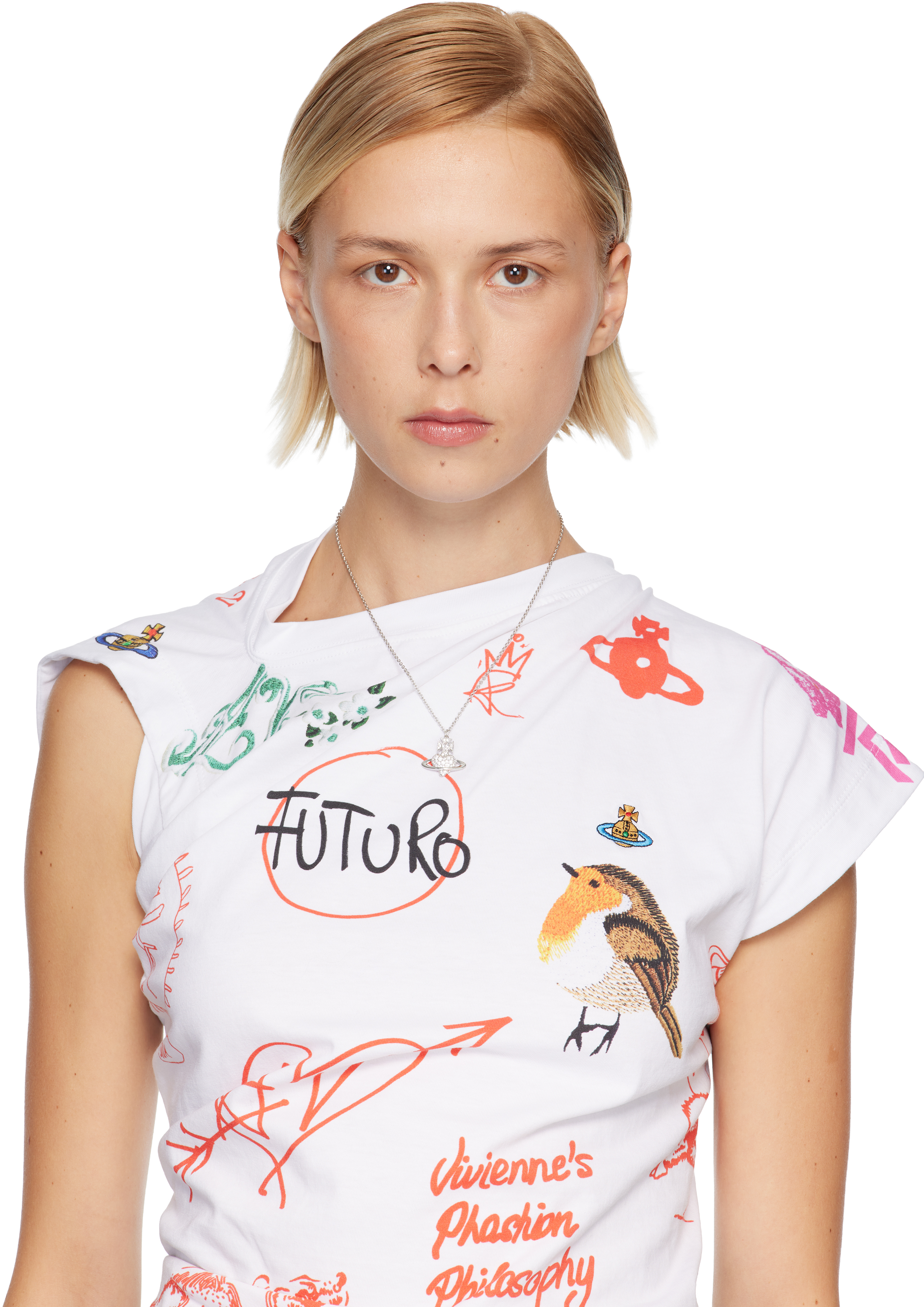 Vivienne Westwood Valentine's Agnatha Bas Relief Pendant Necklace In Metallic