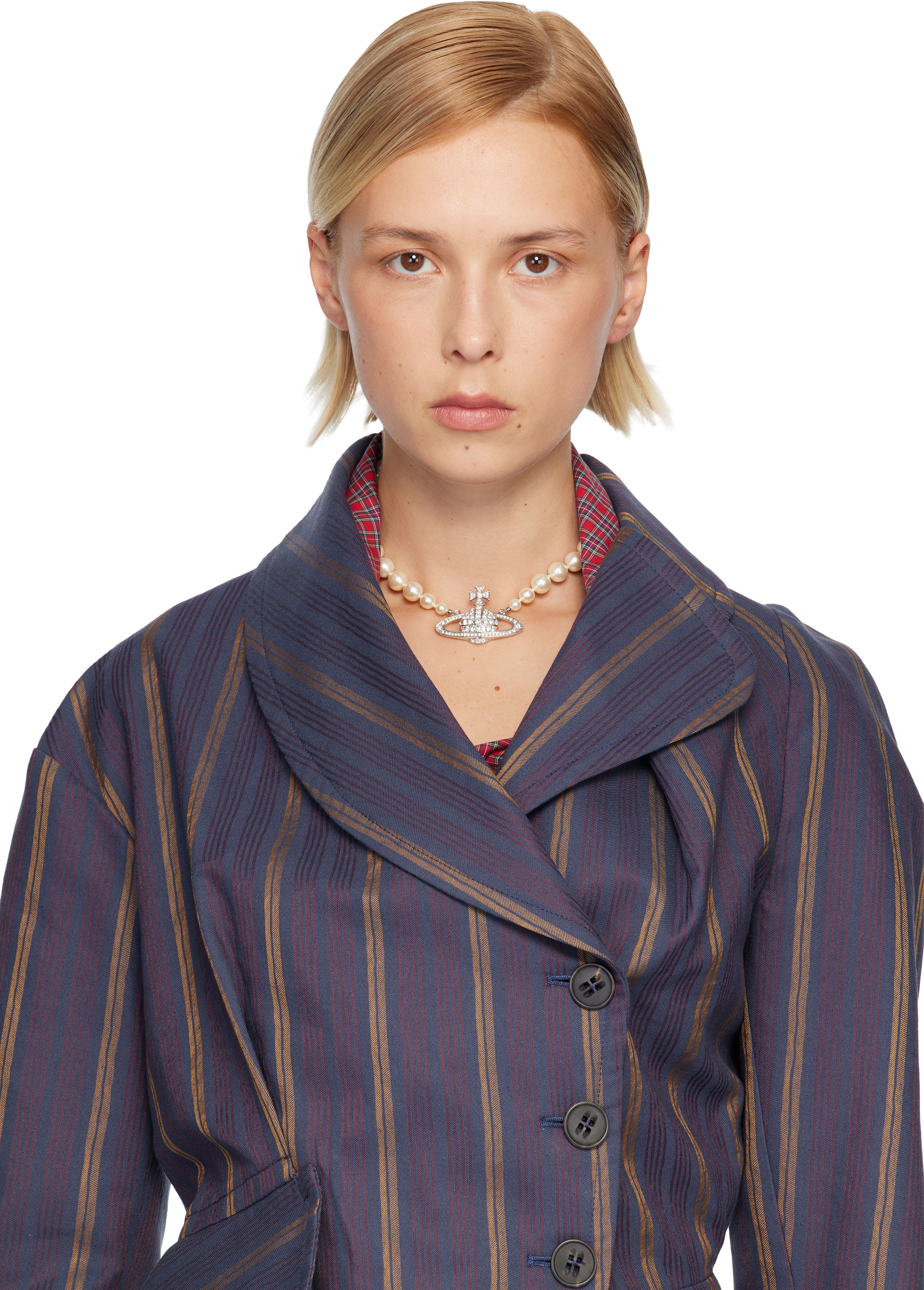 Vivienne Westwood One Row Pearl Bas Relief Choker In Brown