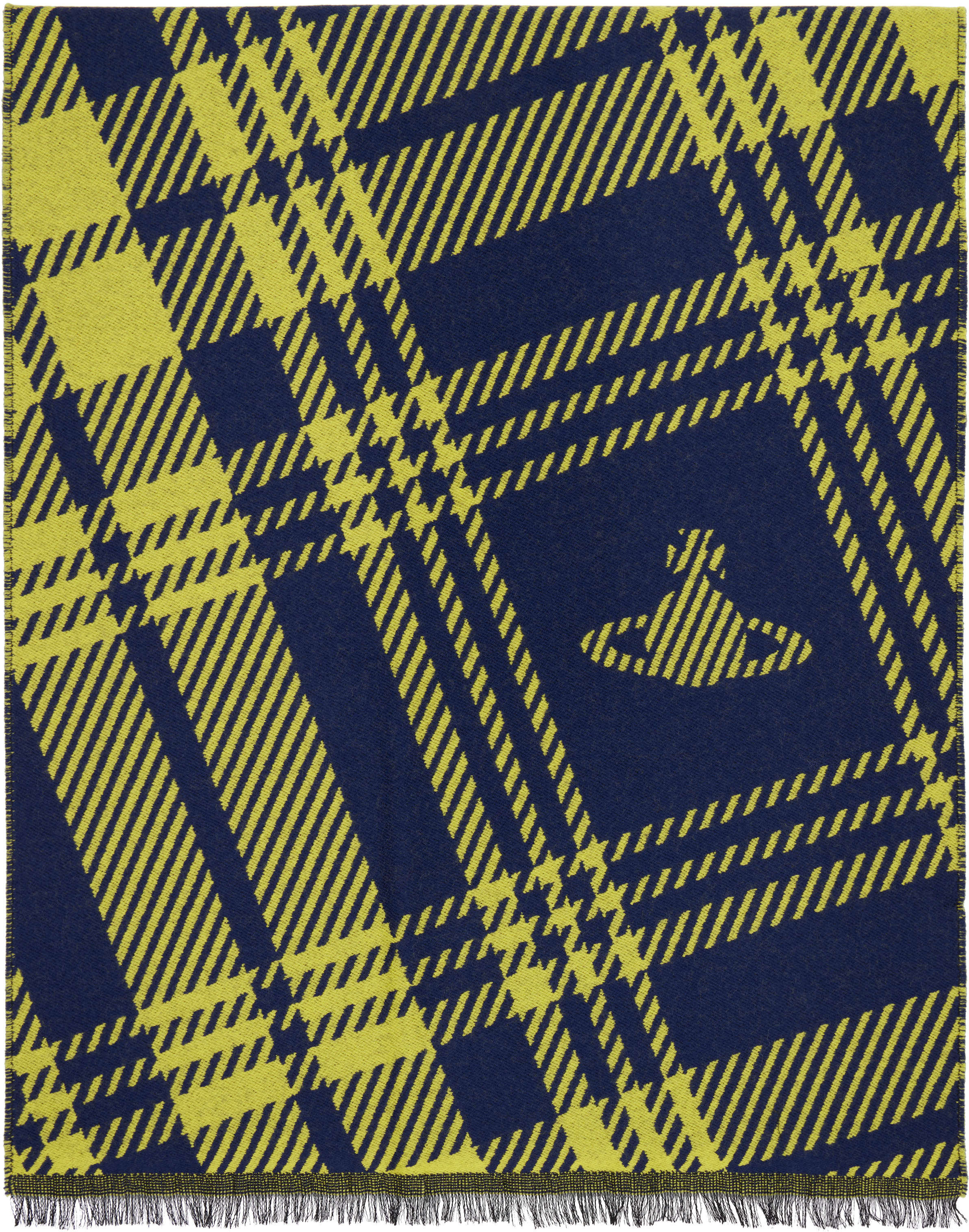Vivienne Westwood Navy & Yellow Tartan Scarf In Blue