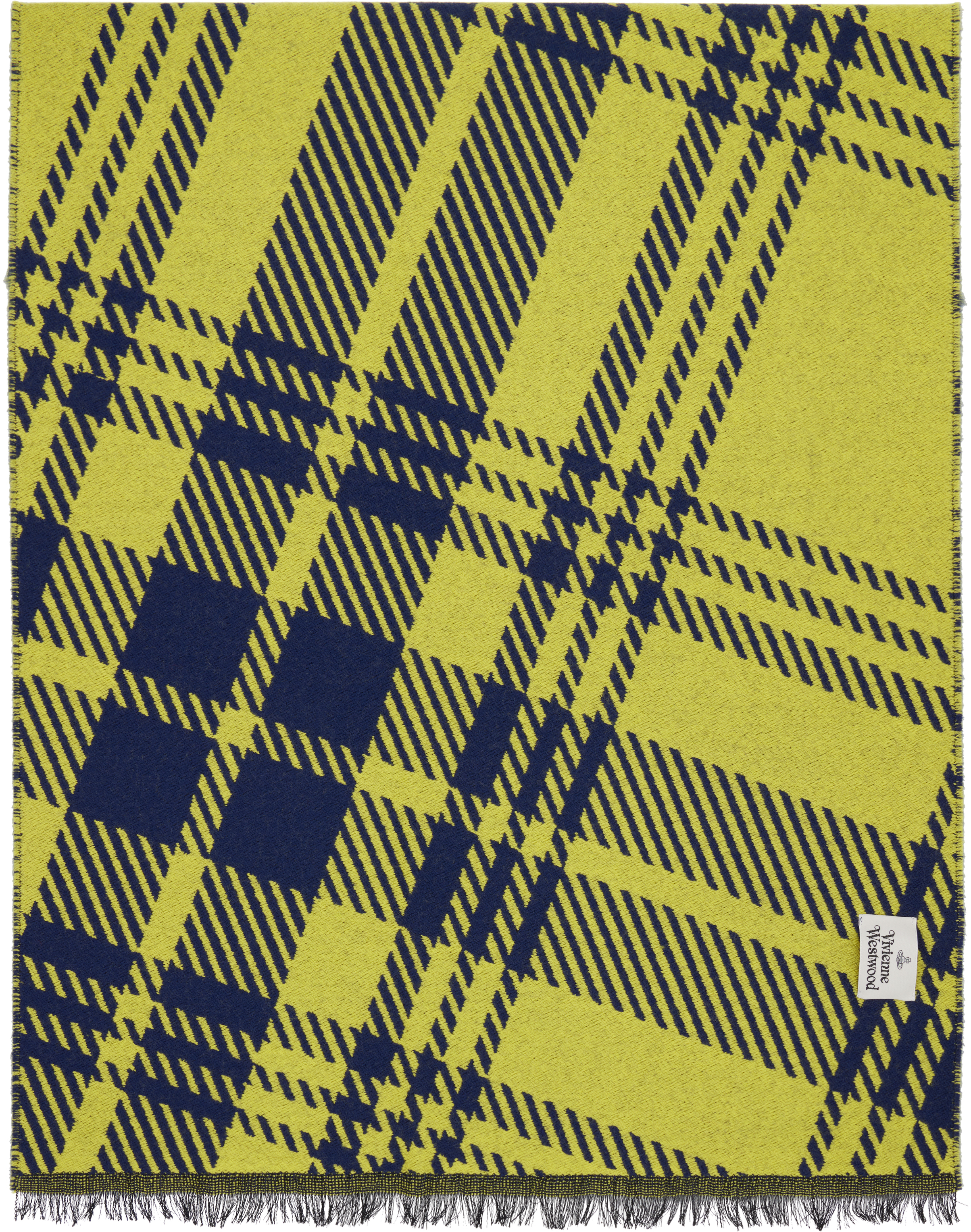 Vivienne Westwood Navy & Yellow Tartan Scarf In Blue