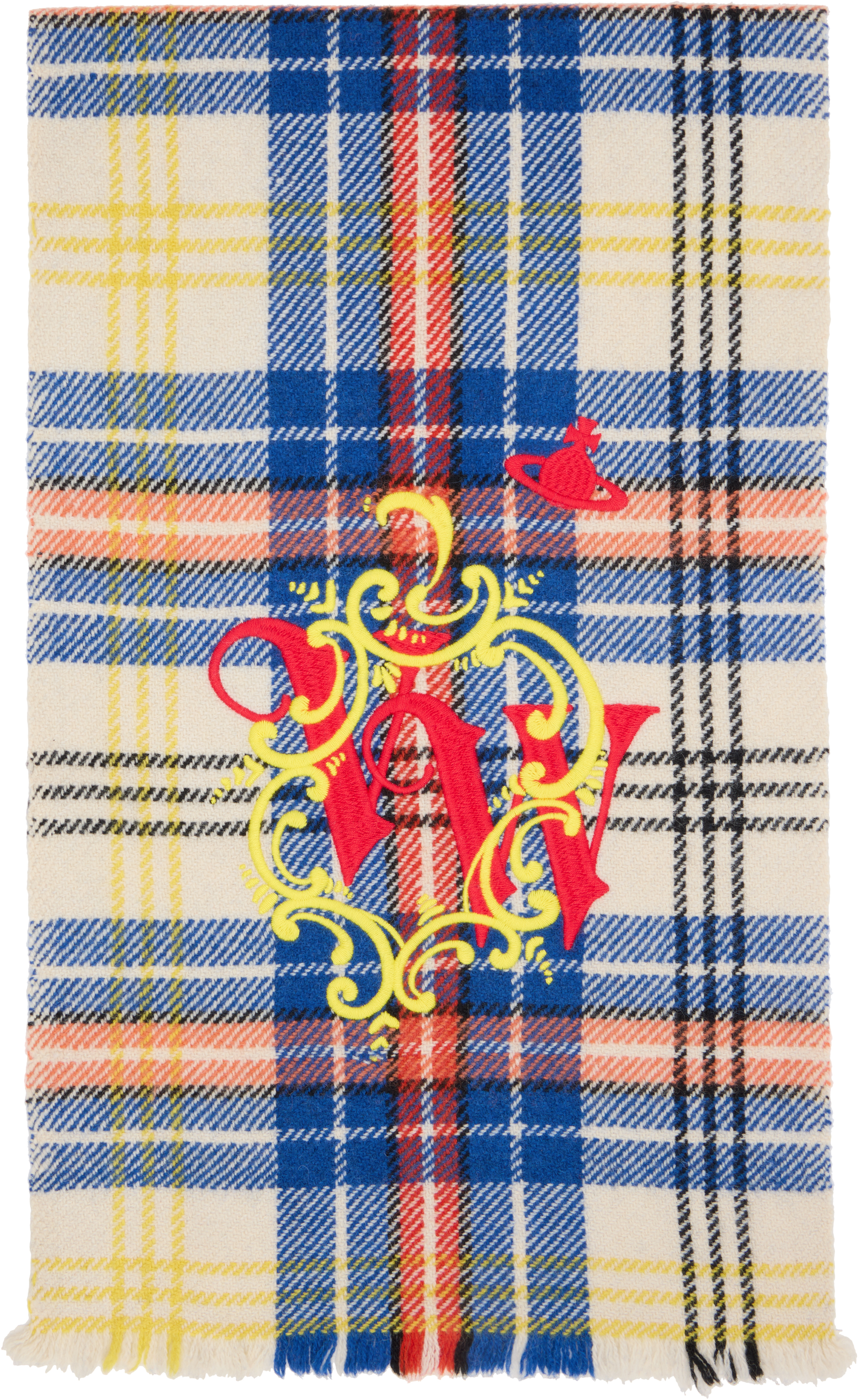 Vivienne Westwood Yellow & Blue Yak Scarf In Blue